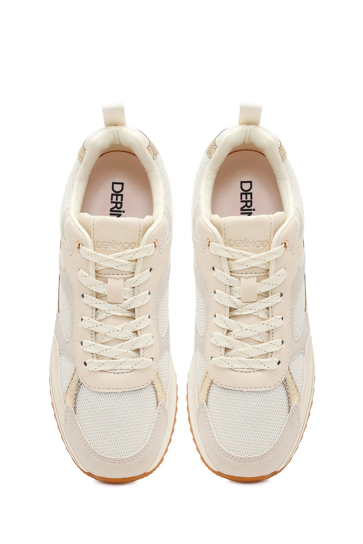 Kadın Bej Bağcıklı Sneaker - Image 4