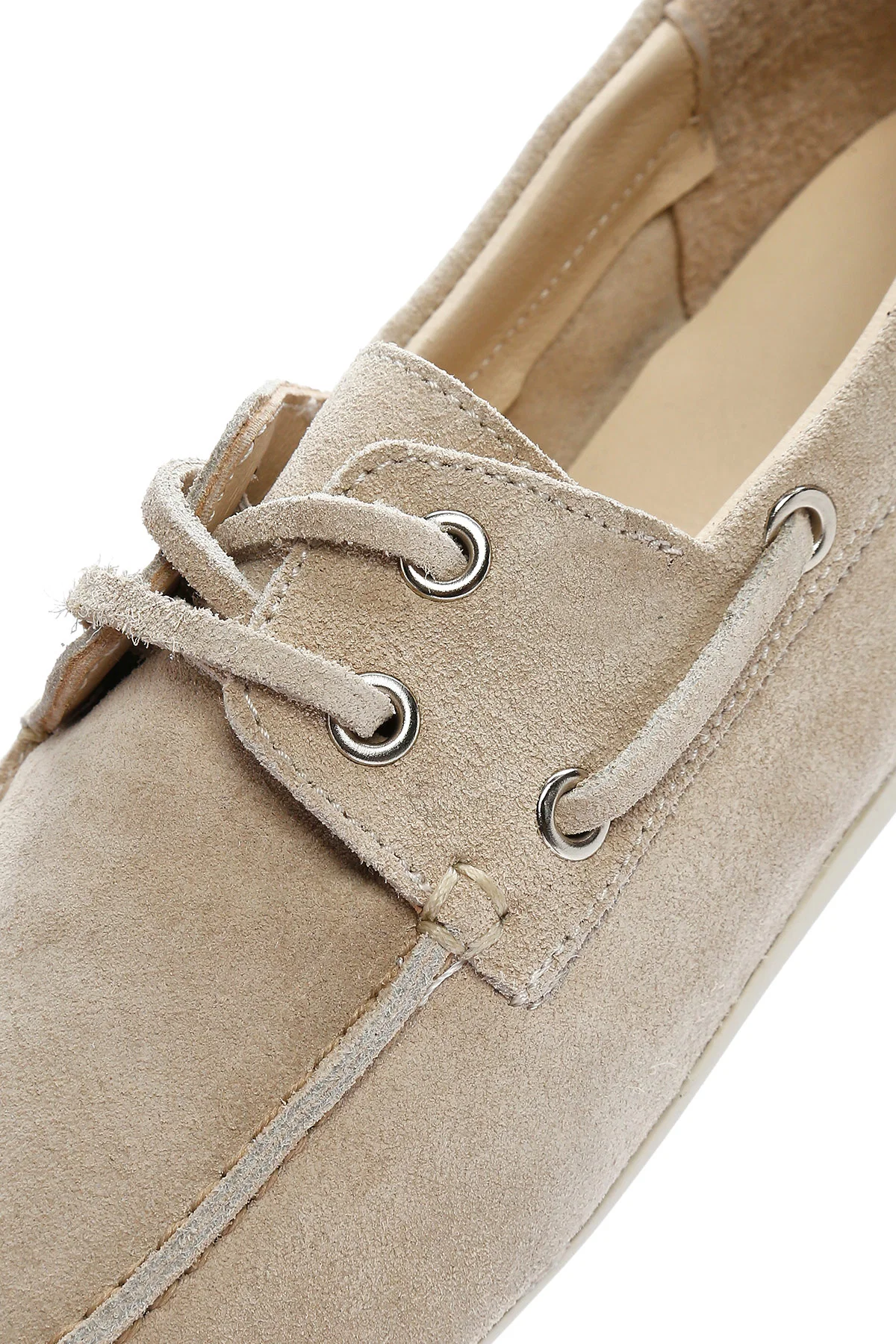 Kadın Bej Bağcıklı Süet Deri Ayakkabı - Image 9