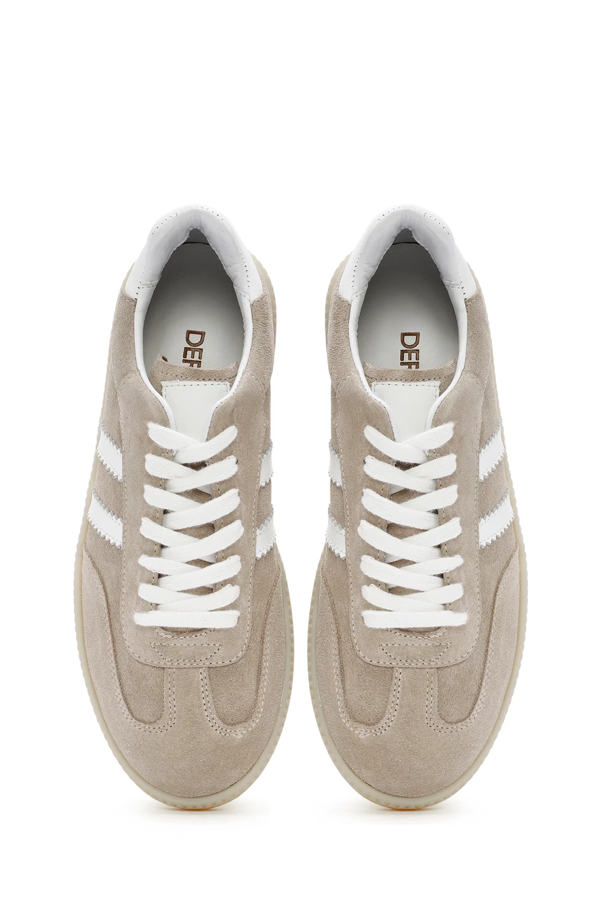Kadın Bej Bağcıklı Süet Deri Sneaker - Image 7
