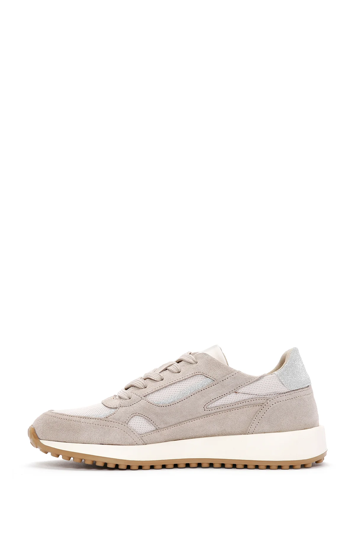 Kadın Bej Bağcıklı Süet Deri Sneaker - Image 2