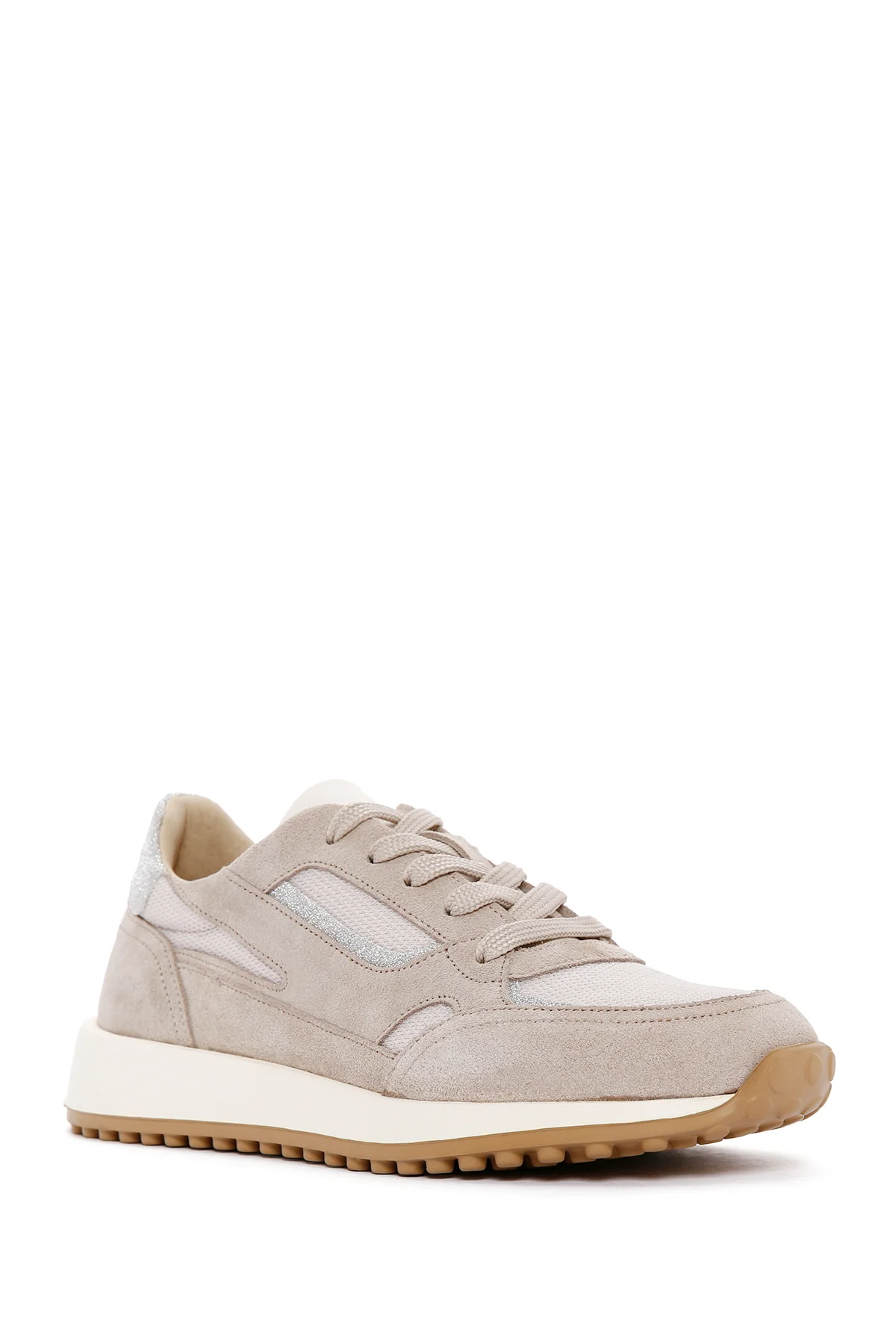 Kadın Bej Bağcıklı Süet Deri Sneaker - Image 6