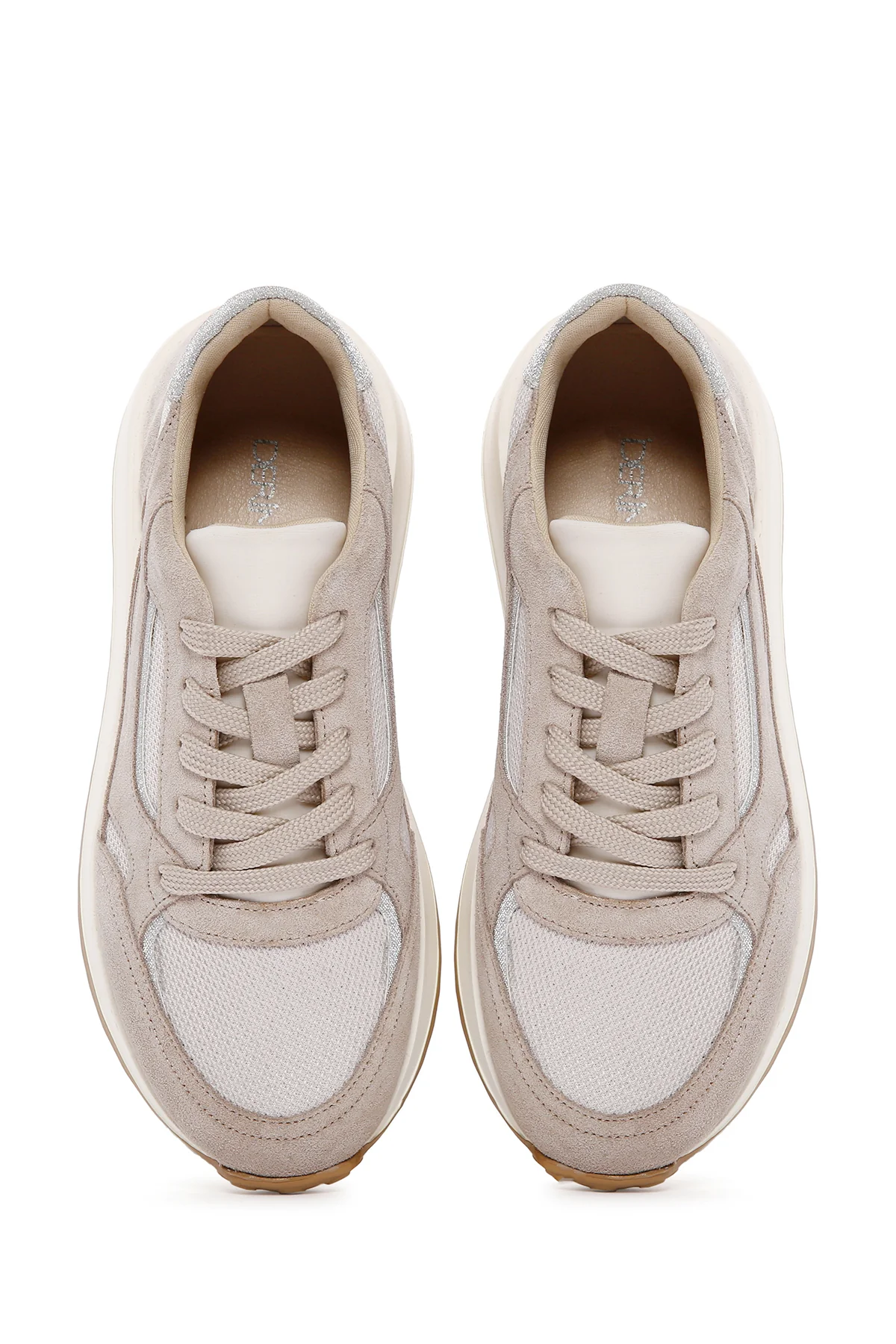 Kadın Bej Bağcıklı Süet Deri Sneaker - Image 7