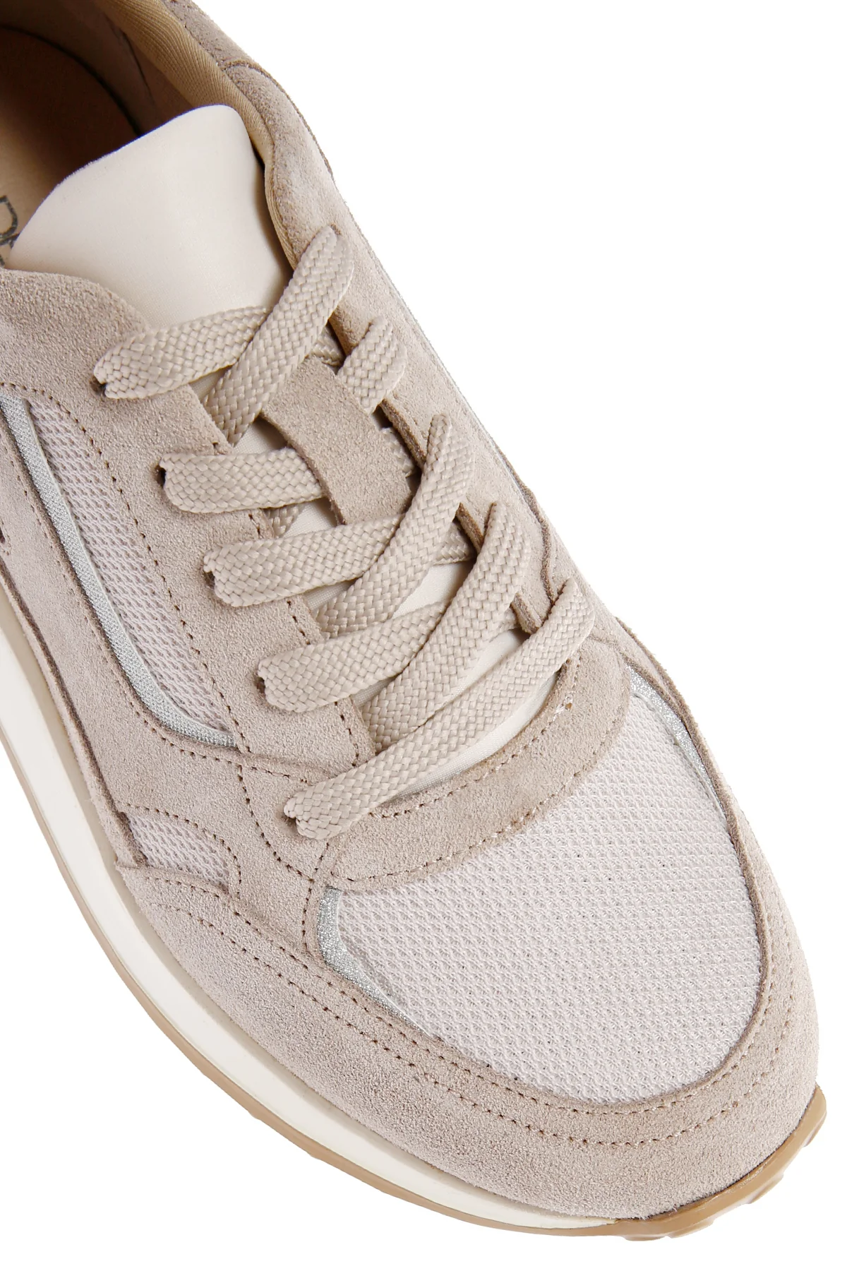 Kadın Bej Bağcıklı Süet Deri Sneaker - Image 9
