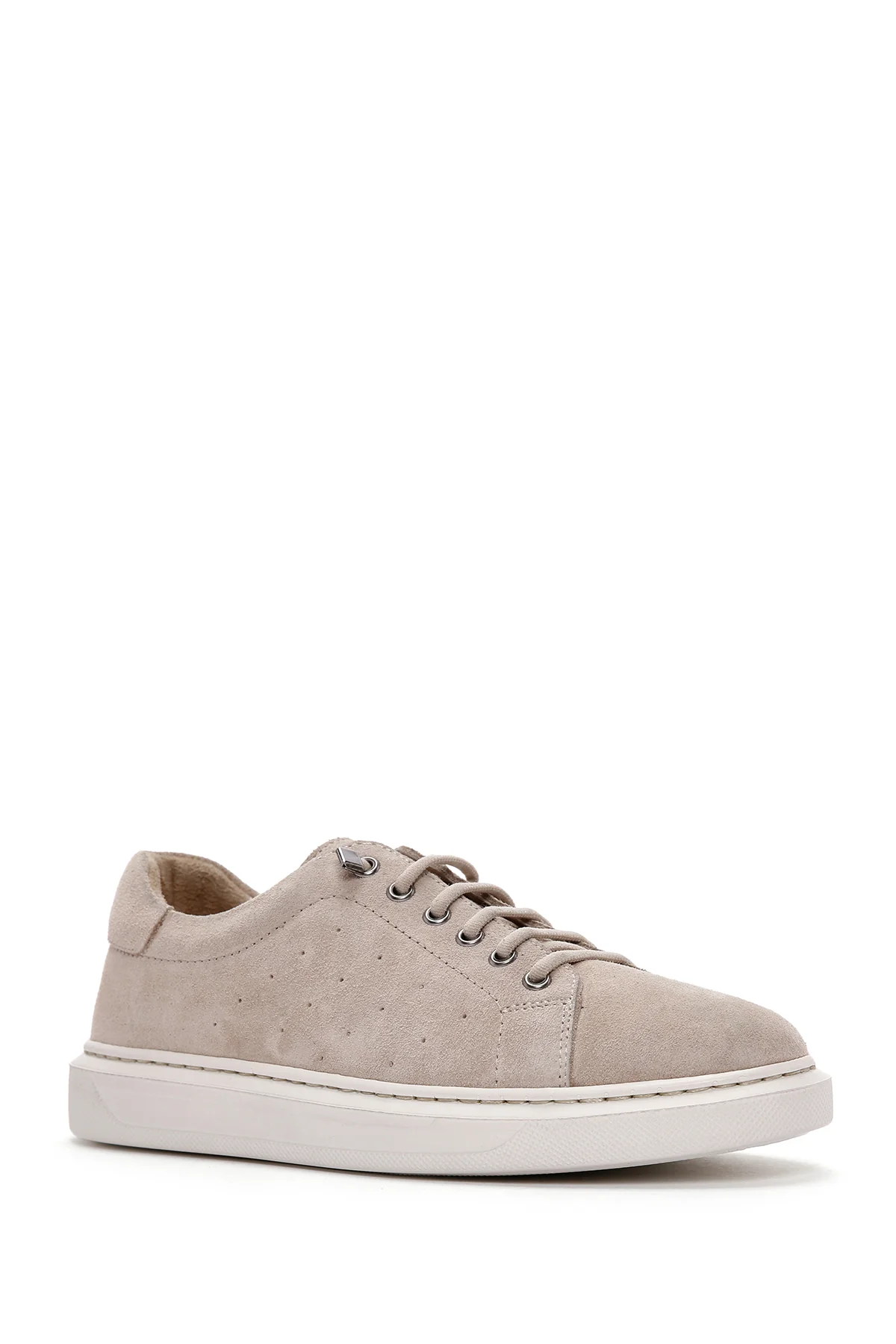 Kadın Bej Bağcıklı Süet Deri Sneaker - Image 6