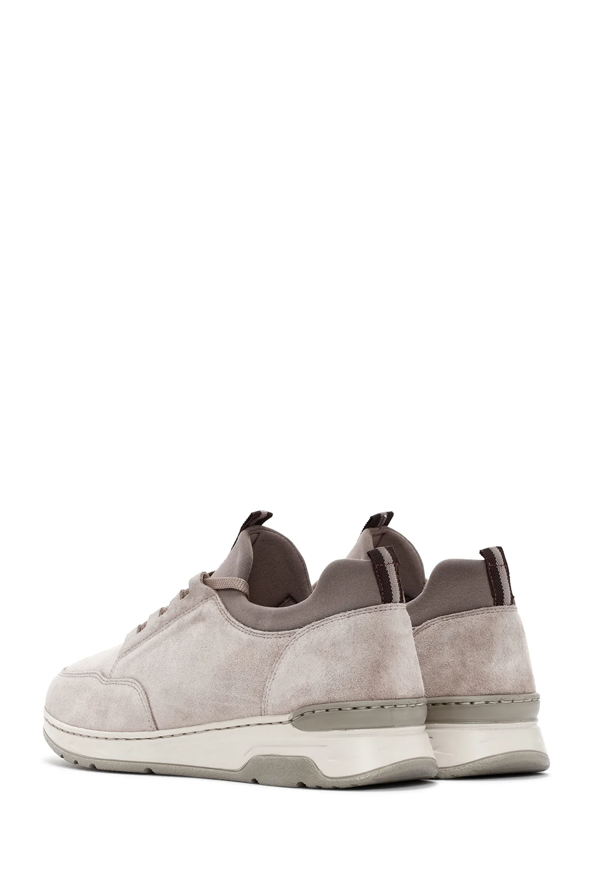 Kadın Bej Bağcıklı Süet Deri Sneaker - Image 5