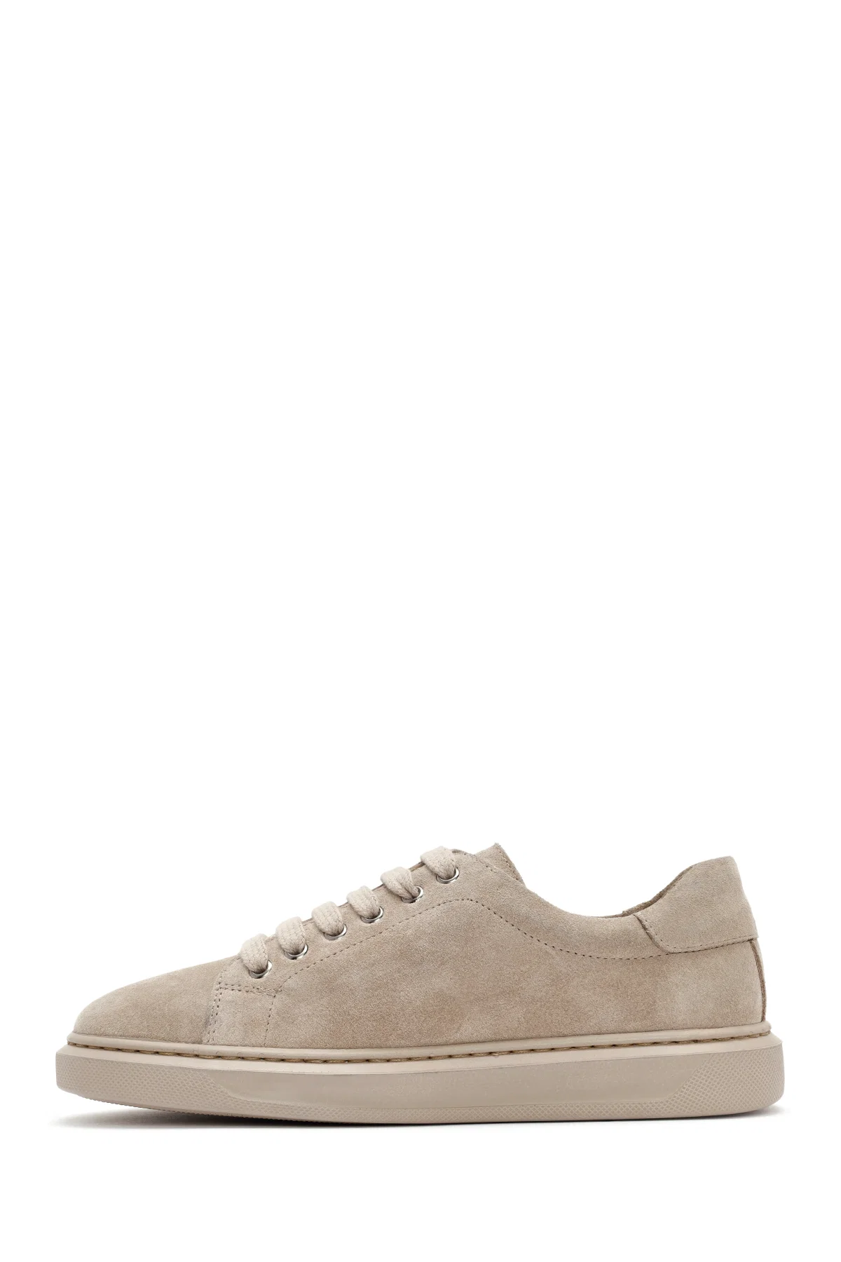 Kadın Bej Bağcıklı Süet Deri Sneaker - Image 2