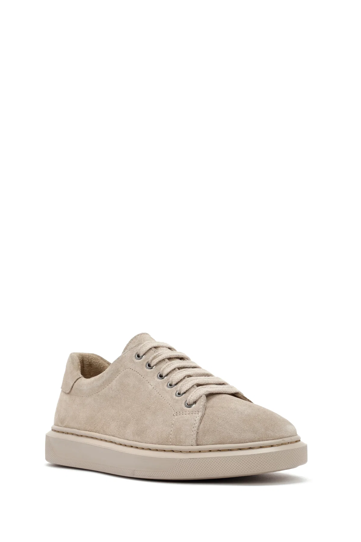 Kadın Bej Bağcıklı Süet Deri Sneaker - Image 6