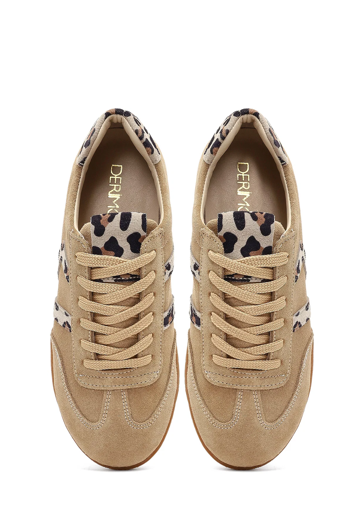 Kadın Bej Bağcıklı Süet Deri Sneaker - Image 7