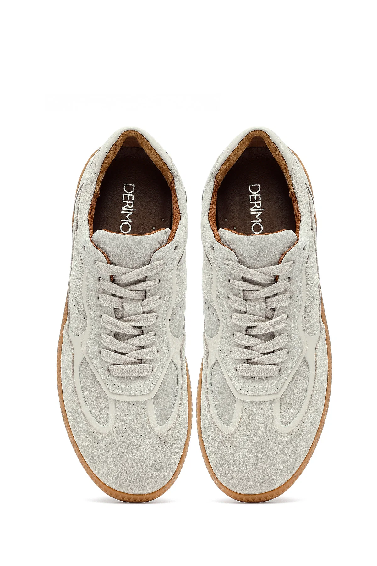 Kadın Bej Bağcıklı Süet Deri Sneaker - Image 5