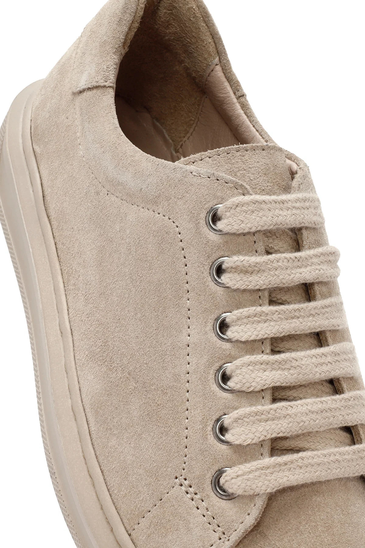 Kadın Bej Bağcıklı Süet Deri Sneaker - Image 9