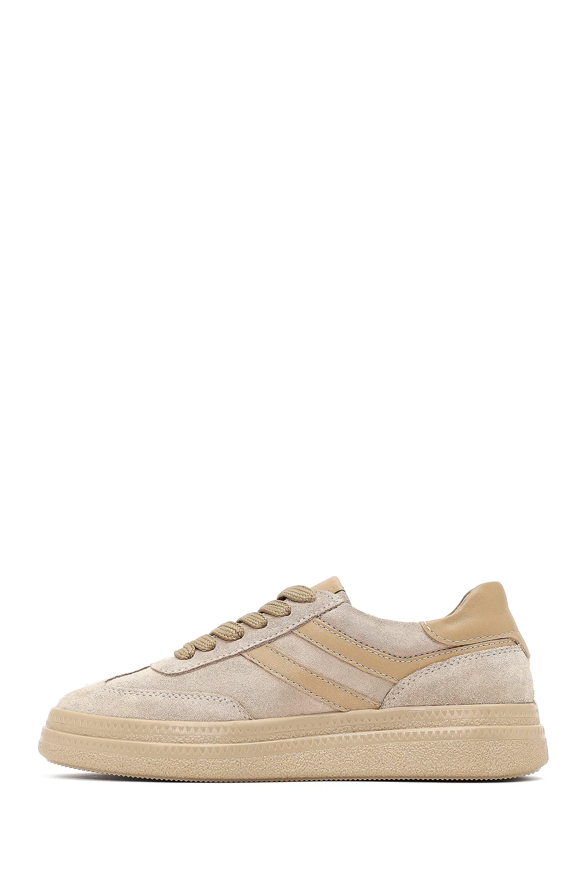 Kadın Bej Bağcıklı Süet Deri Sneaker - Image 2