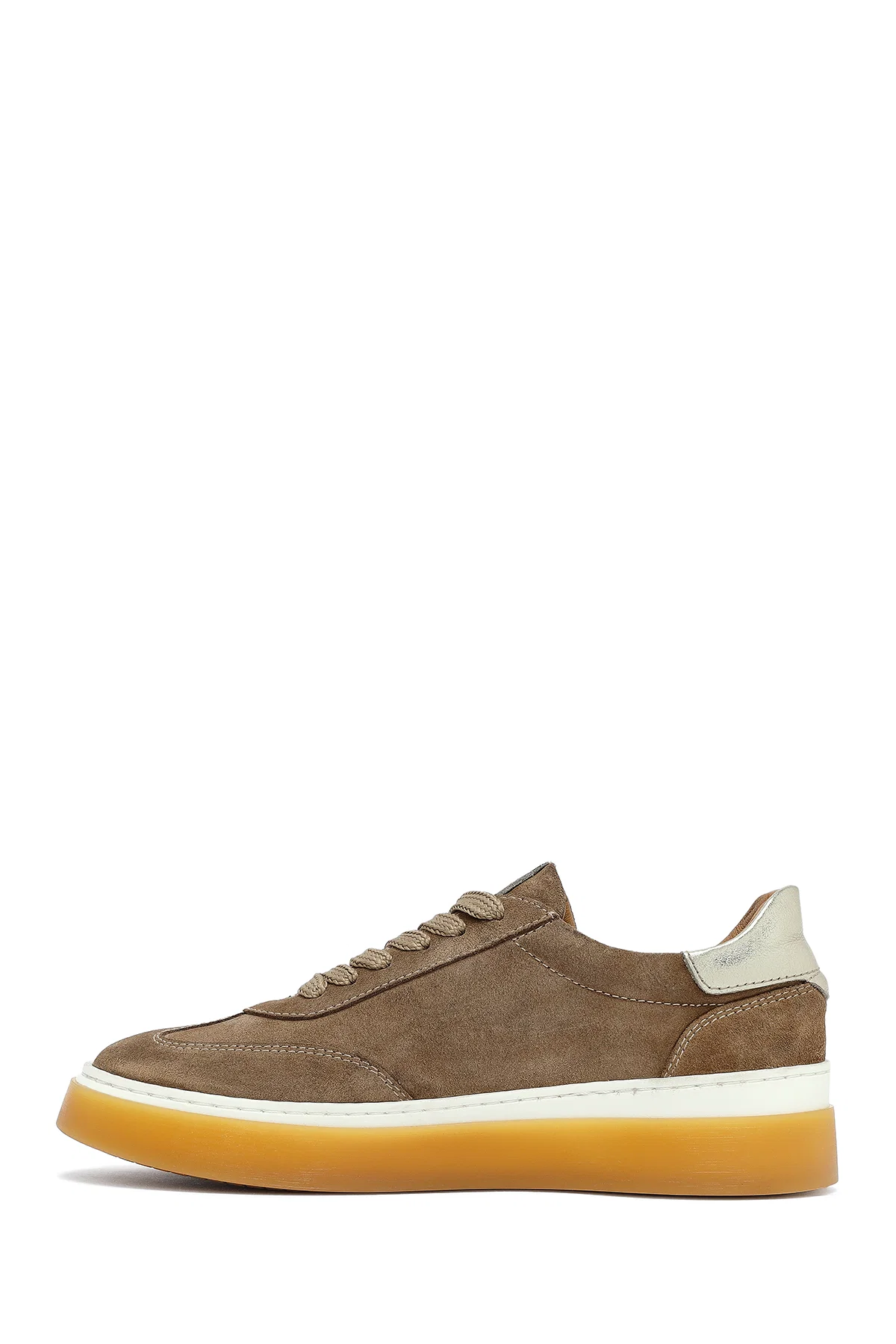 Kadın Bej Bağcıklı Süet Deri Sneaker - Image 2