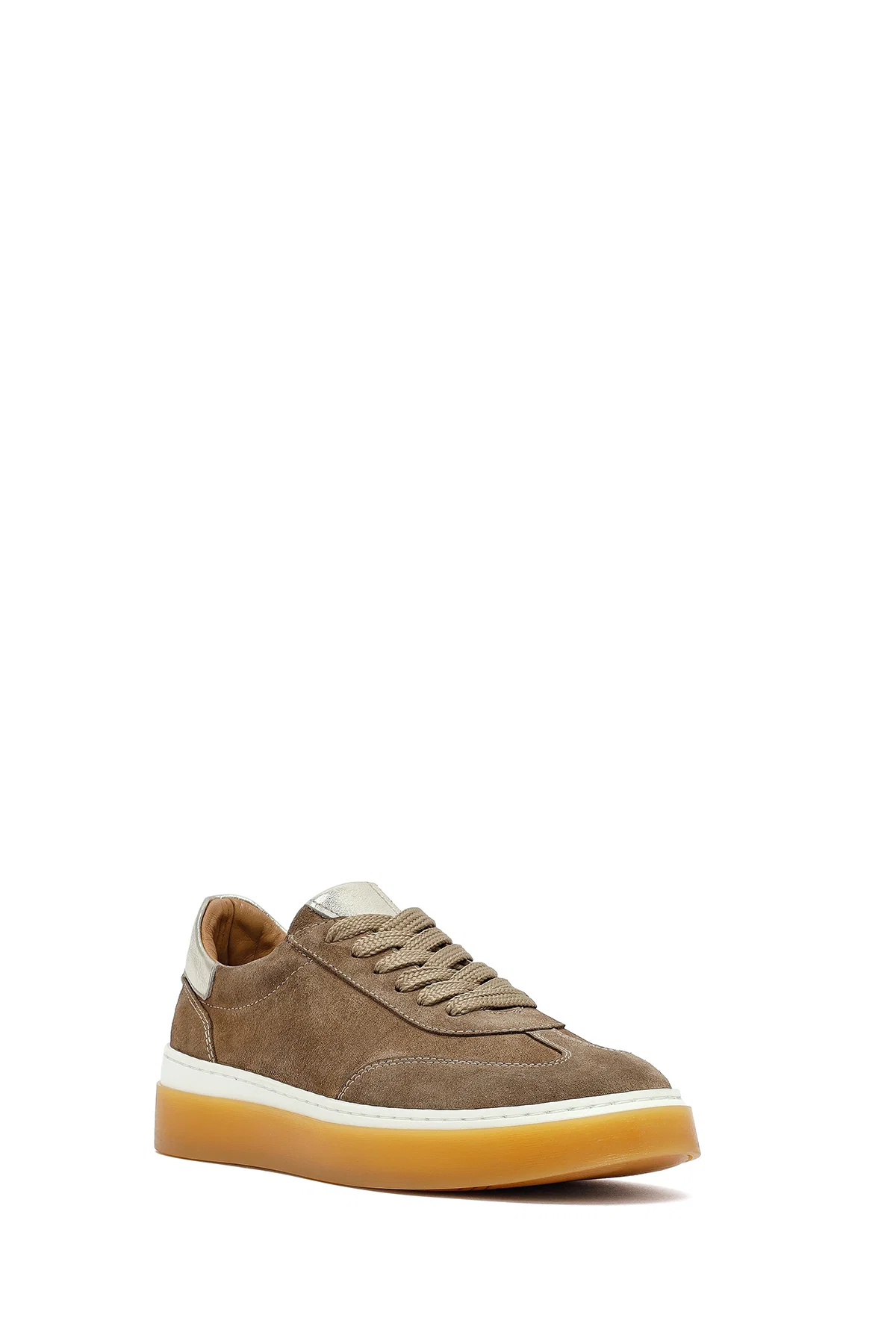 Kadın Bej Bağcıklı Süet Deri Sneaker - Image 6