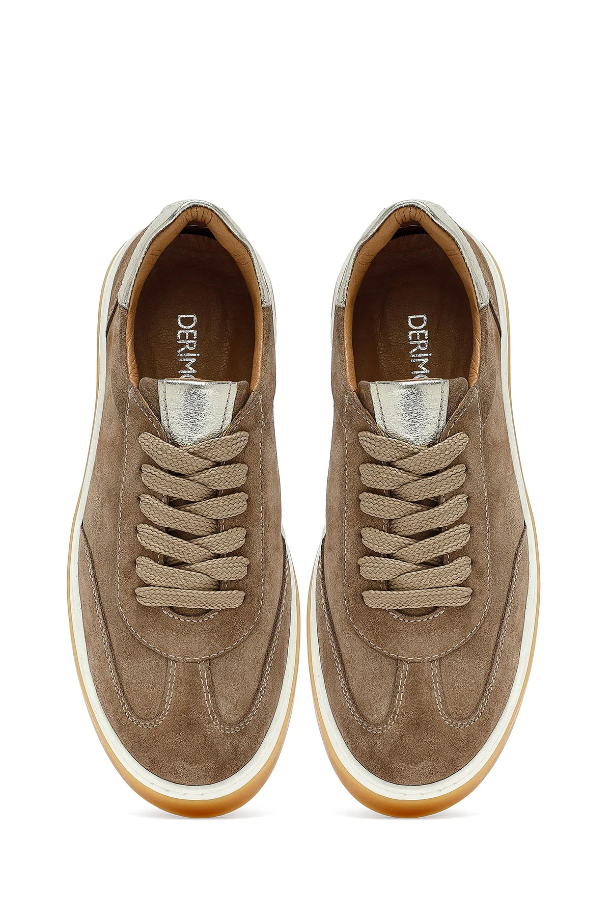 Kadın Bej Bağcıklı Süet Deri Sneaker - Image 7
