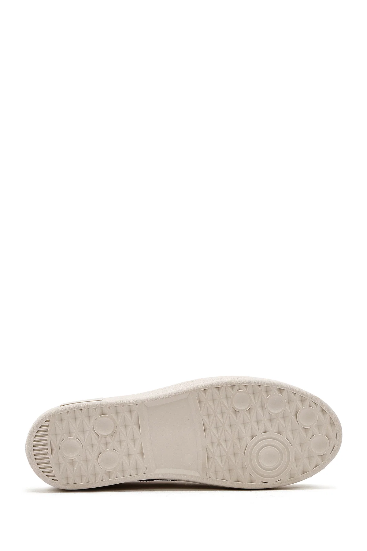 Kadın Bej Bağcıklı Süet Deri Sneaker - Image 4