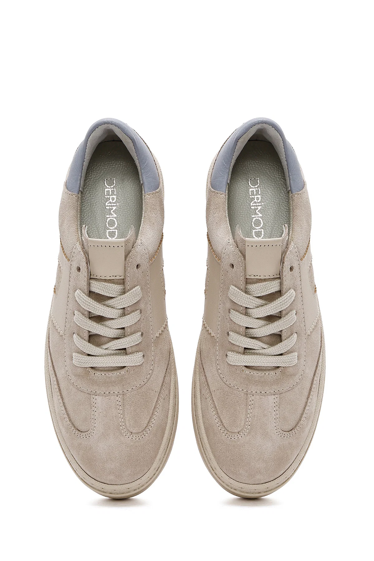 Kadın Bej Bağcıklı Süet Deri Sneaker - Image 7