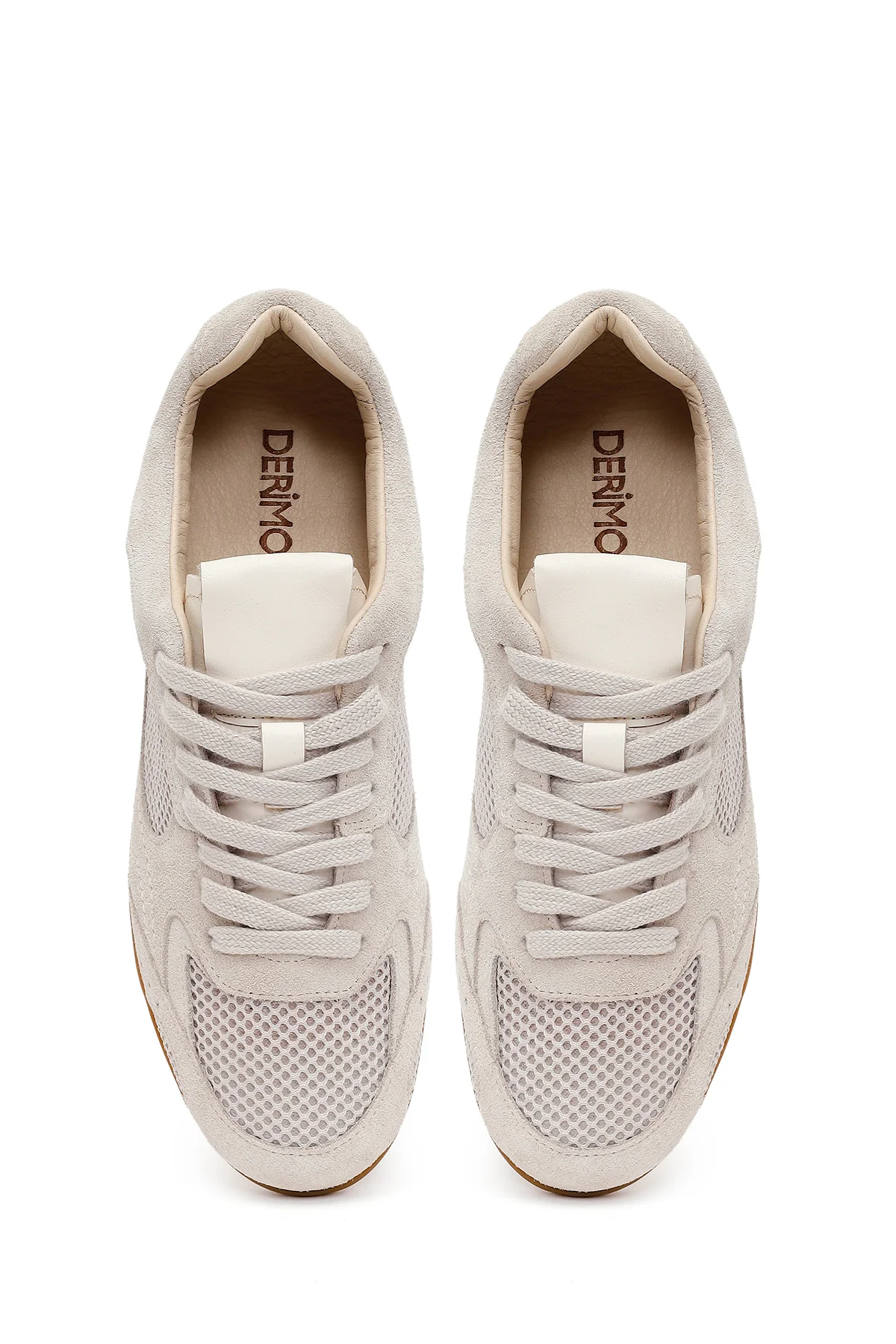Kadın Bej Bağcıklı Süet Deri Sneaker - Image 4