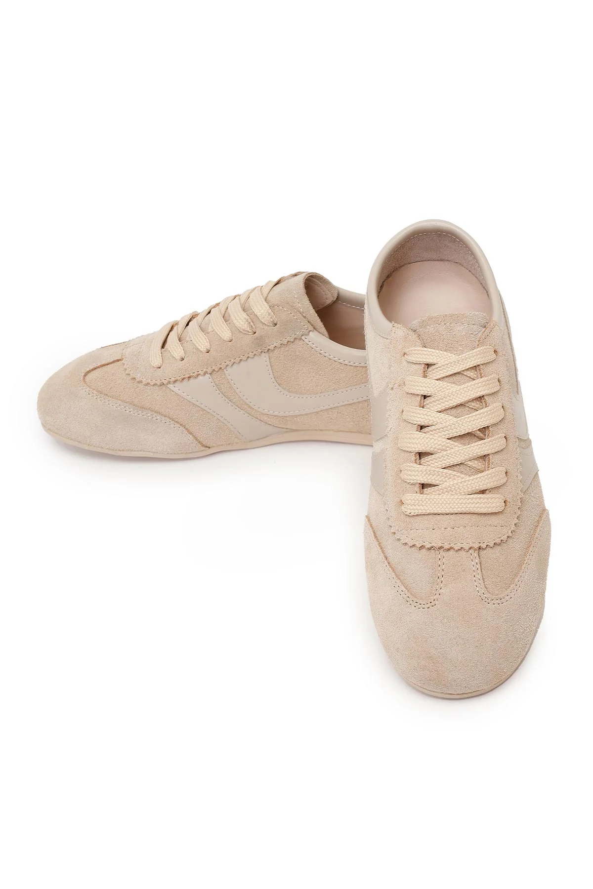 Kadın Bej Bağcıklı Süet Deri Sneaker - Image 10