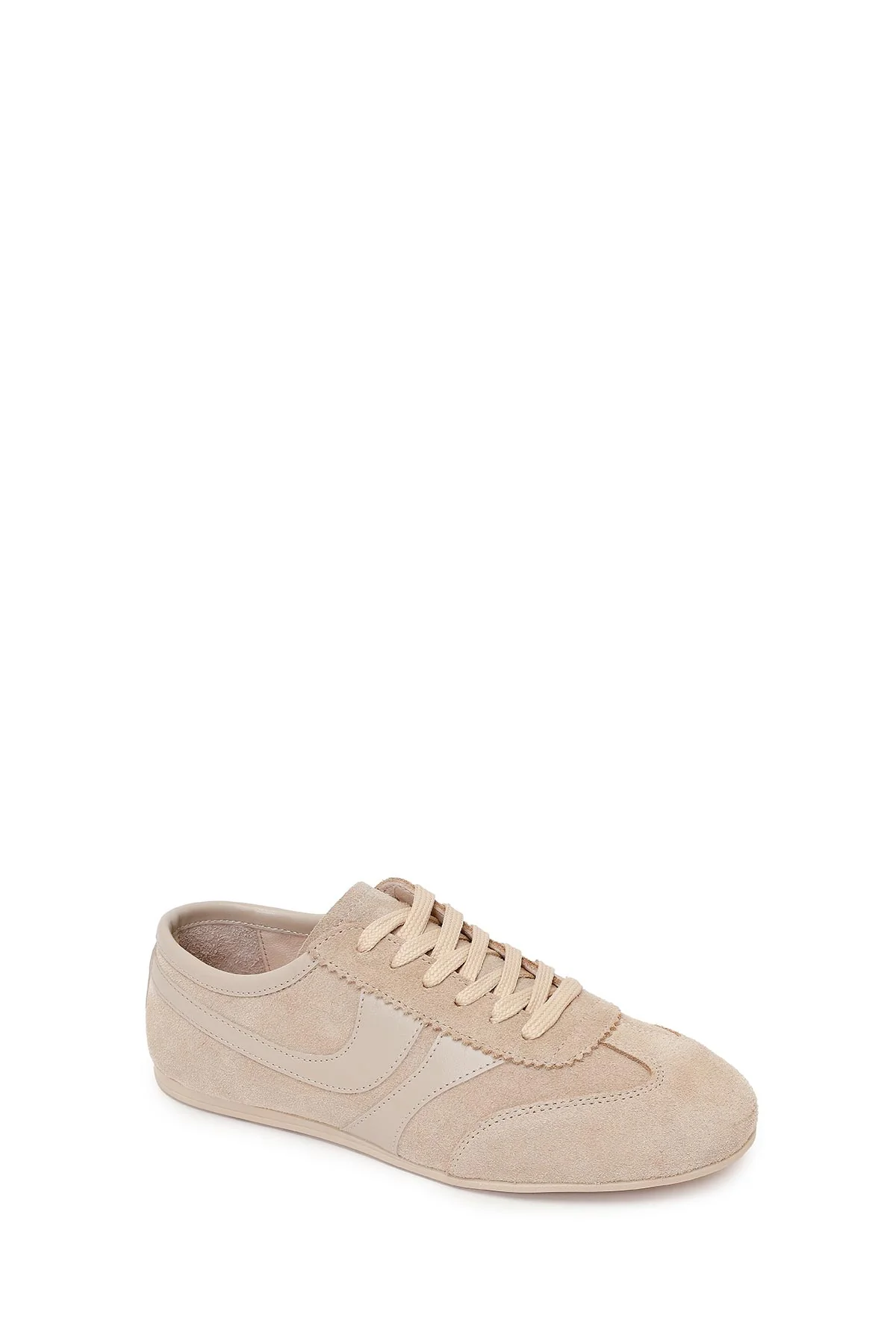 Kadın Bej Bağcıklı Süet Deri Sneaker - Image 7