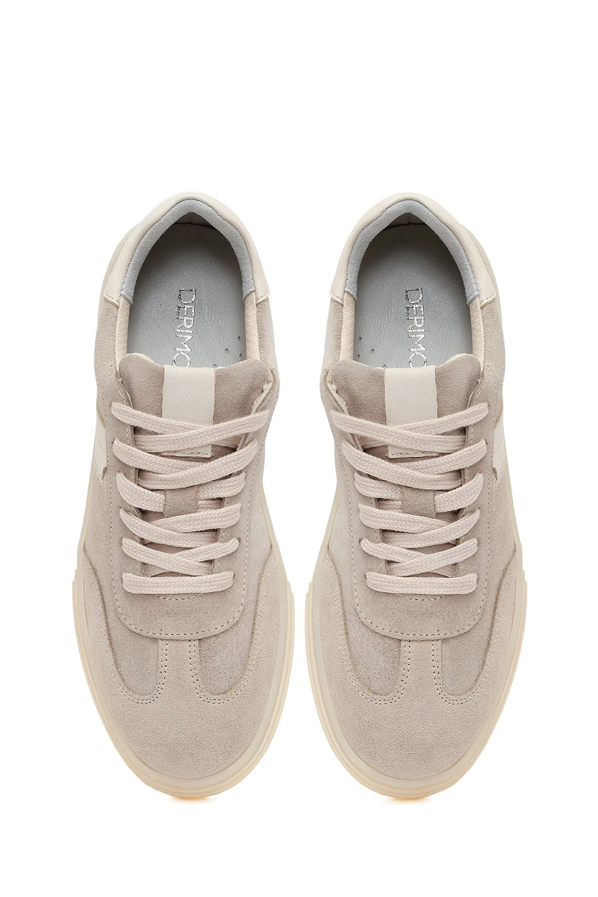 Kadın Bej Bağcıklı Süet Deri Sneaker - Image 4