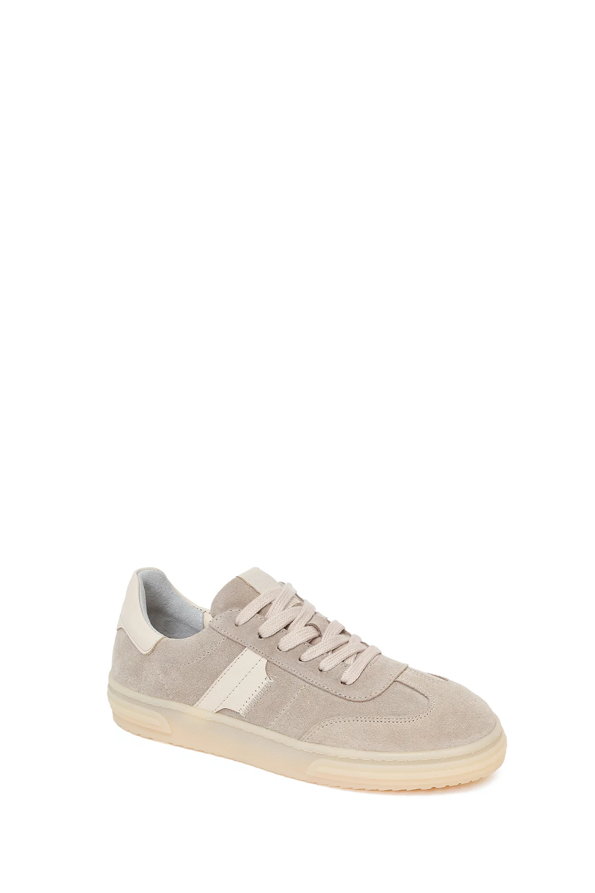 Kadın Bej Bağcıklı Süet Deri Sneaker - Image 7