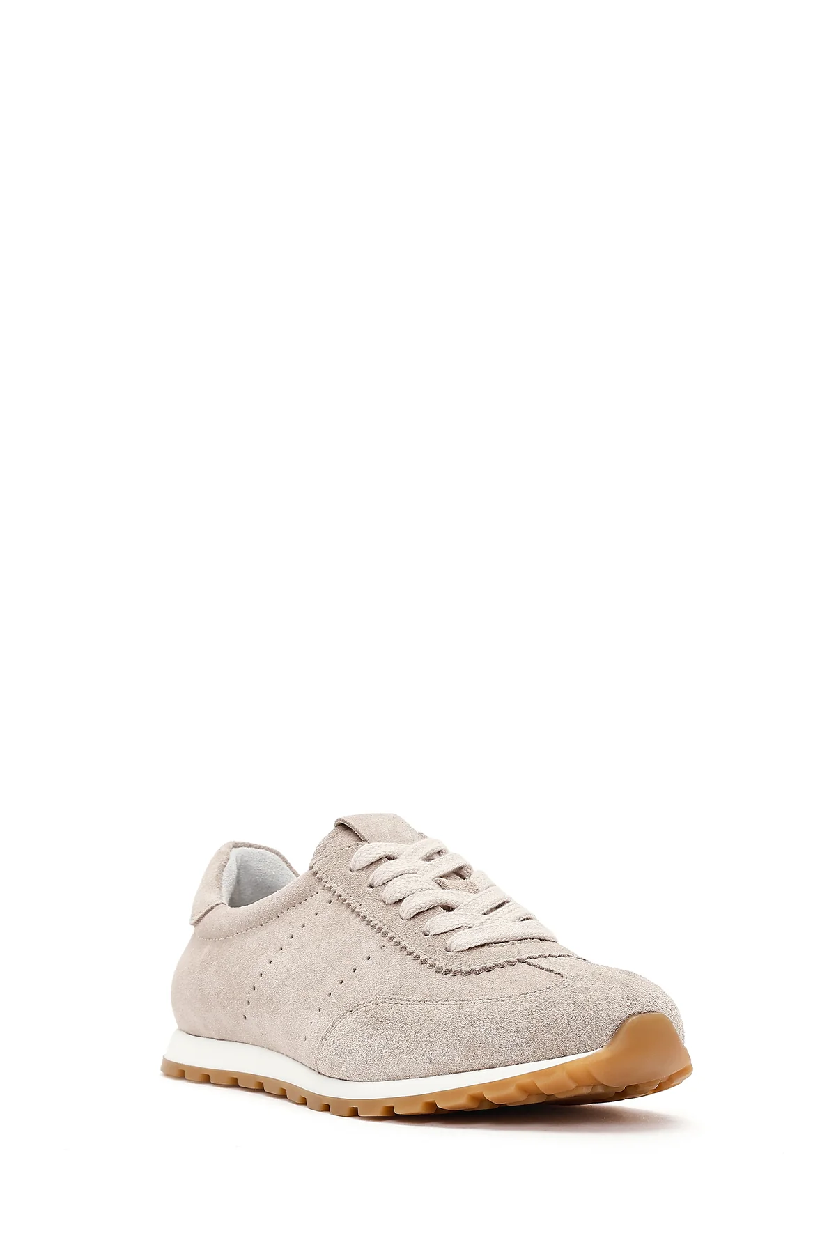 Kadın Bej Bağcıklı Süet Deri Sneaker - Image 7