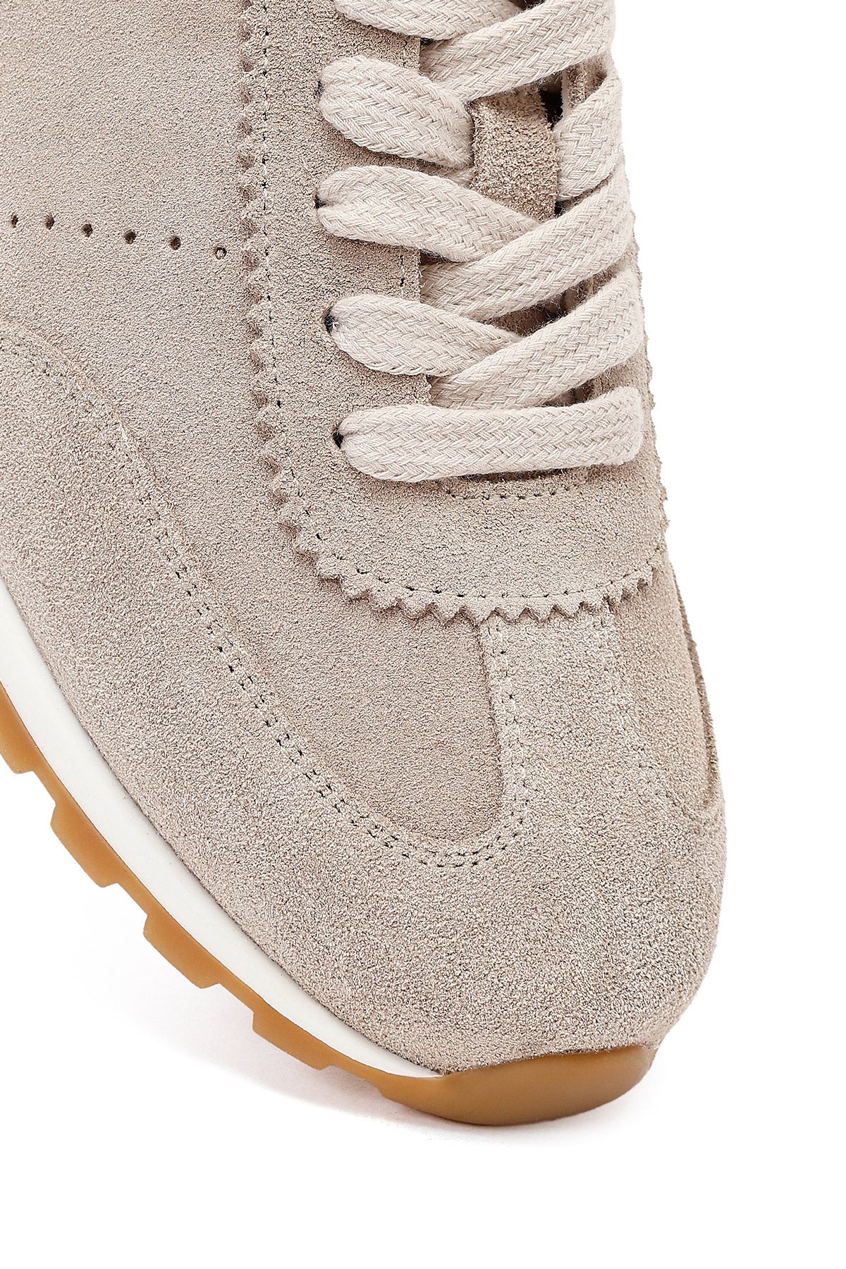 Kadın Bej Bağcıklı Süet Deri Sneaker - Image 9