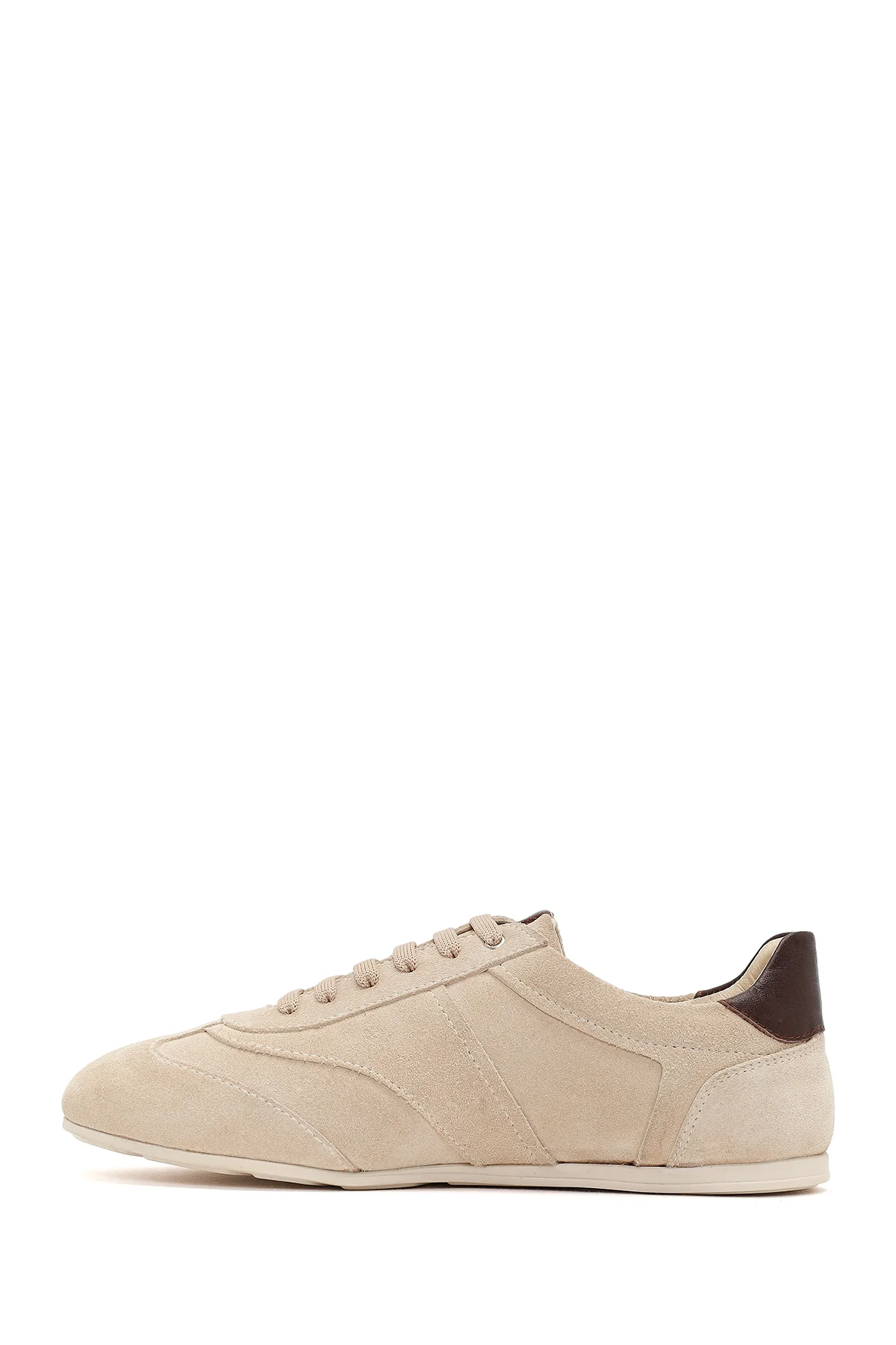 Kadın Bej Bağcıklı Süet Deri Sneaker - Image 3