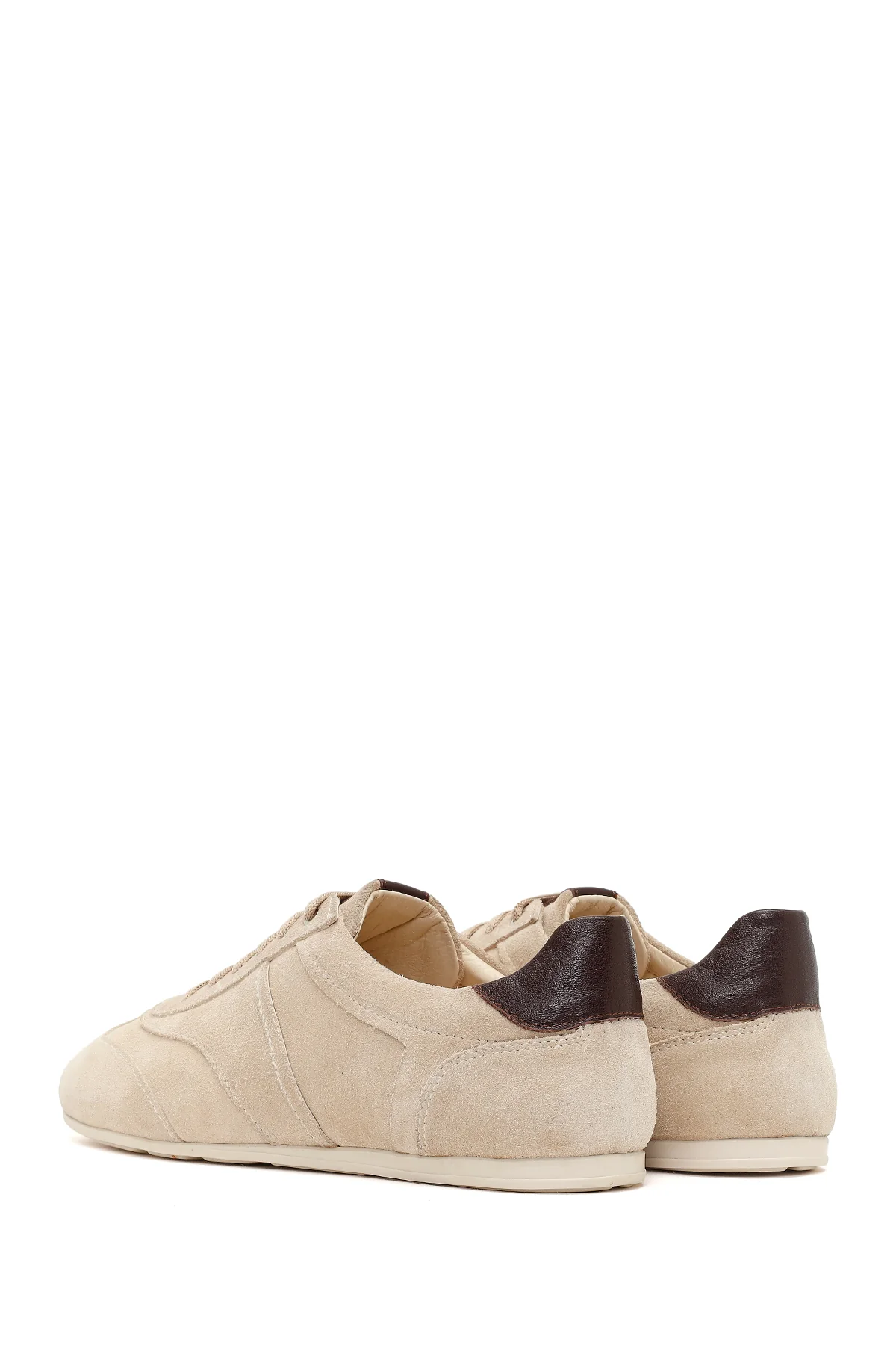 Kadın Bej Bağcıklı Süet Deri Sneaker - Image 6