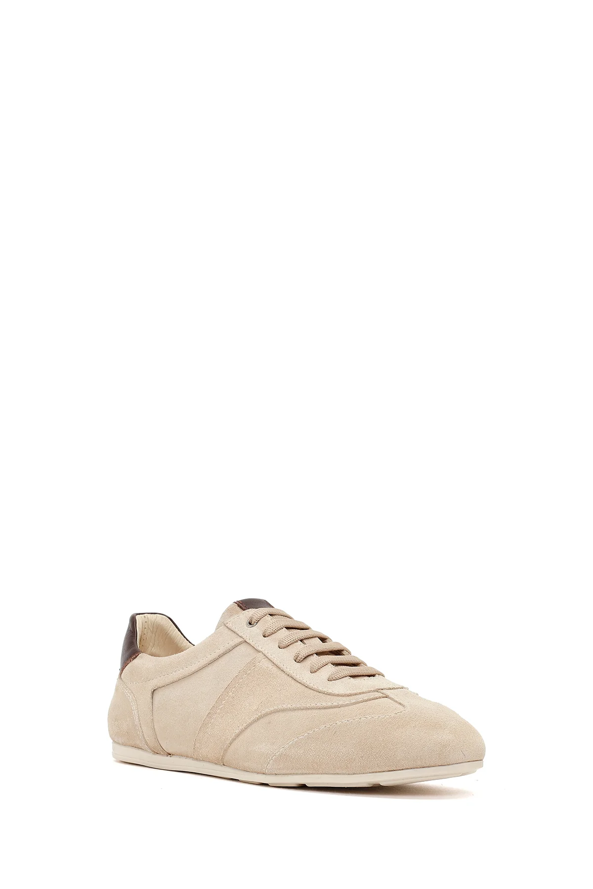 Kadın Bej Bağcıklı Süet Deri Sneaker - Image 7