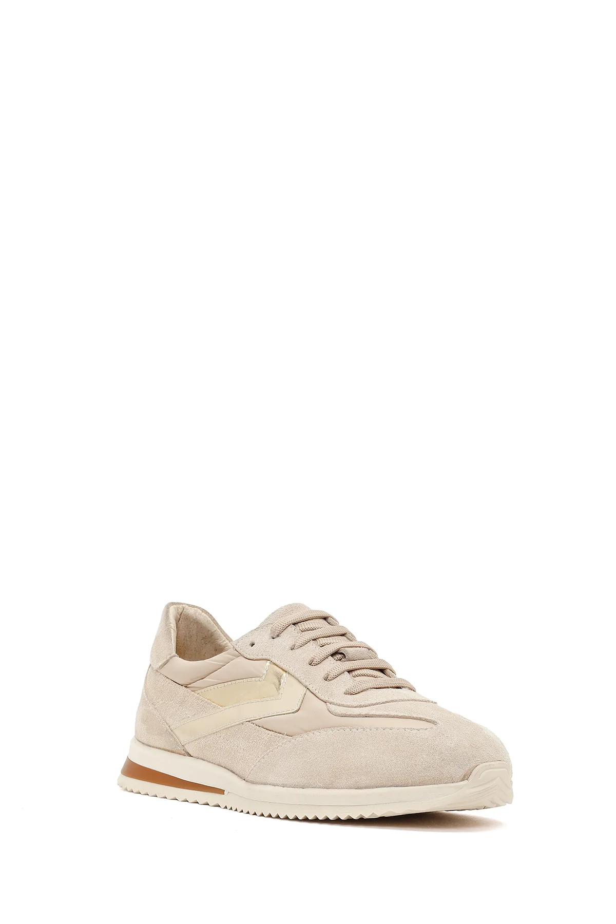 Kadın Bej Bağcıklı Süet Deri Sneaker - Image 7