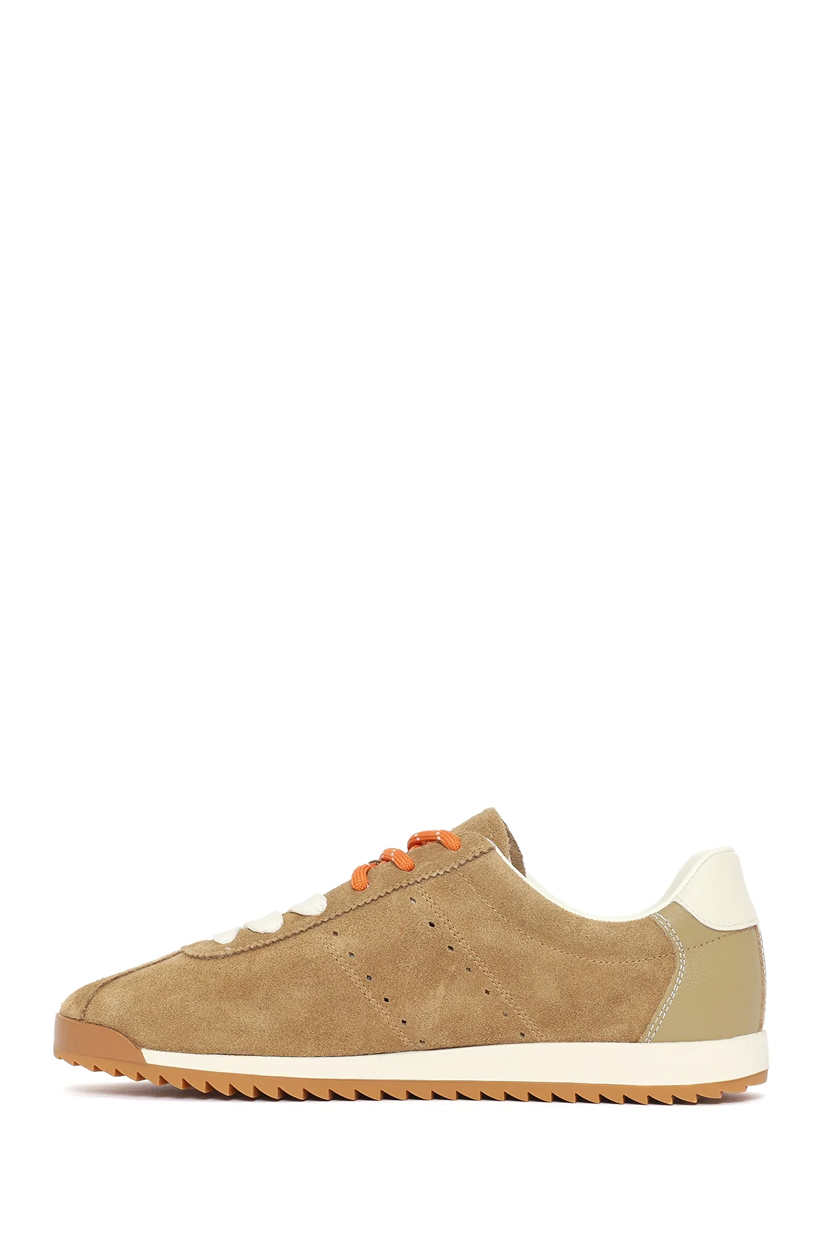 Kadın Bej Bağcıklı Süet Deri Sneaker - Image 4