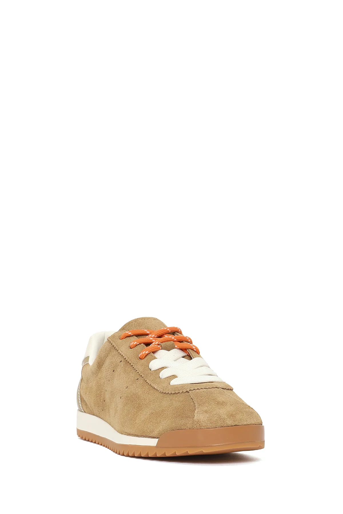 Kadın Bej Bağcıklı Süet Deri Sneaker - Image 8