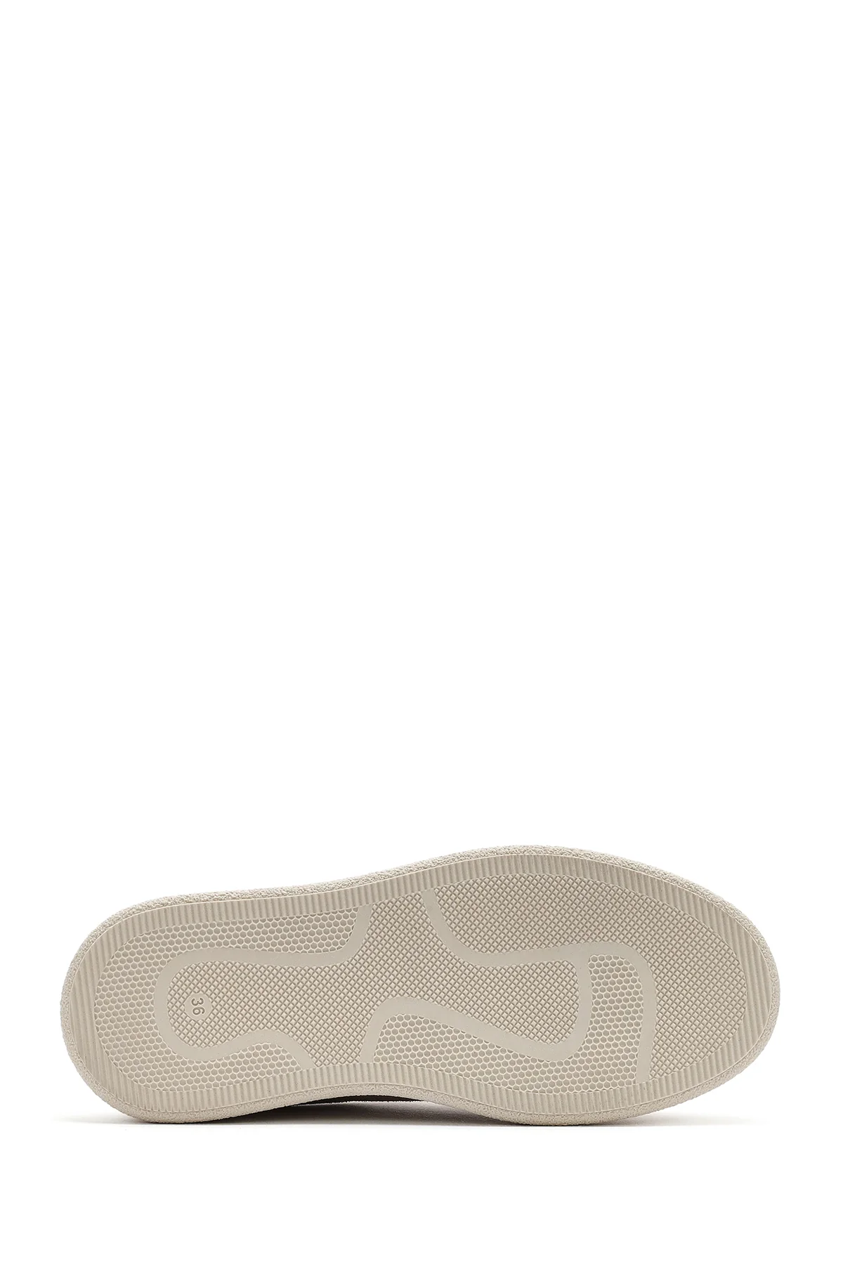 Kadın Bej Bağcıklı Süet Deri Sneaker - Image 6