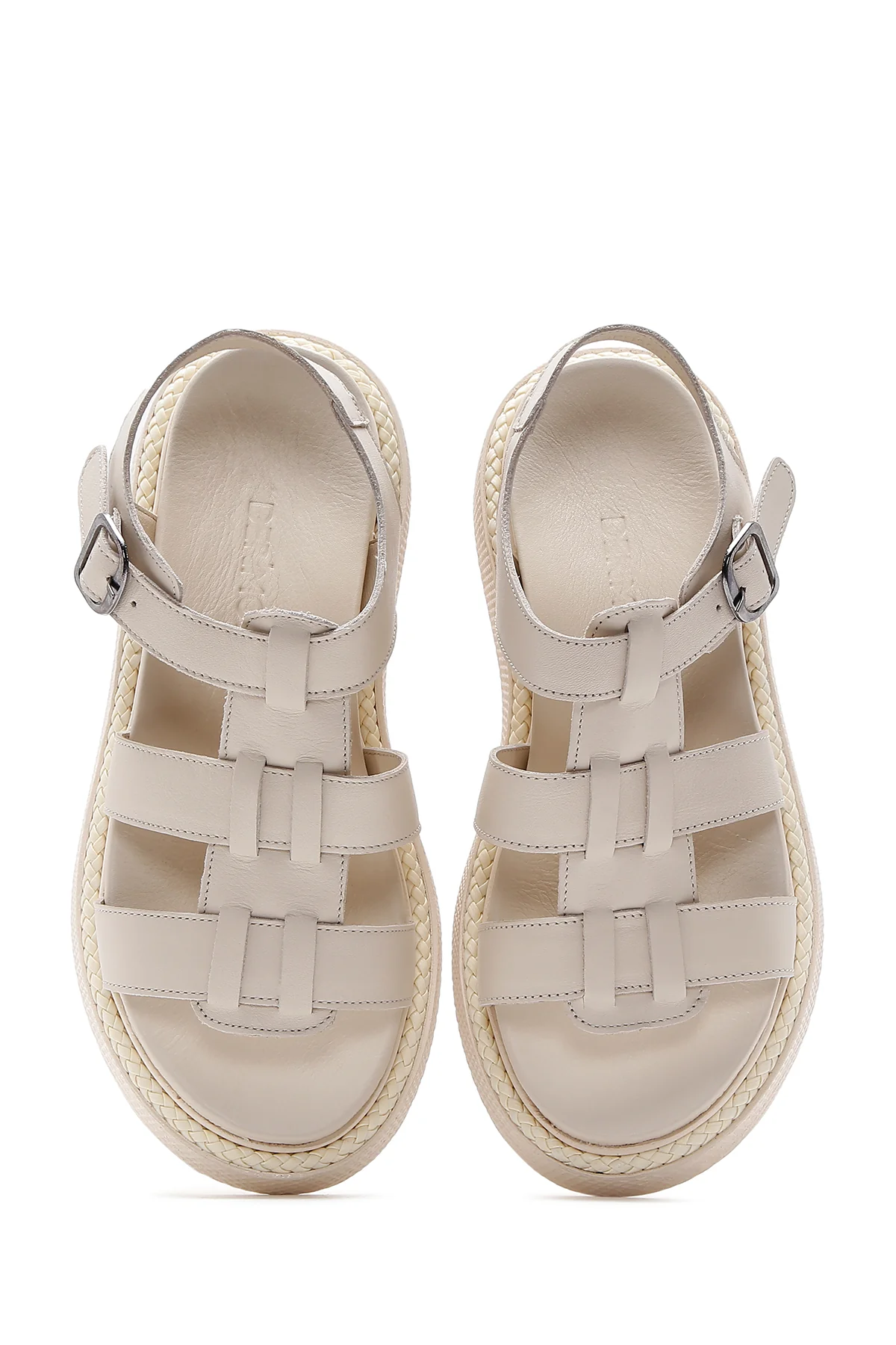 Kadın Bej Bilekten Bantlı Deri Comfort Sandalet - Image 6