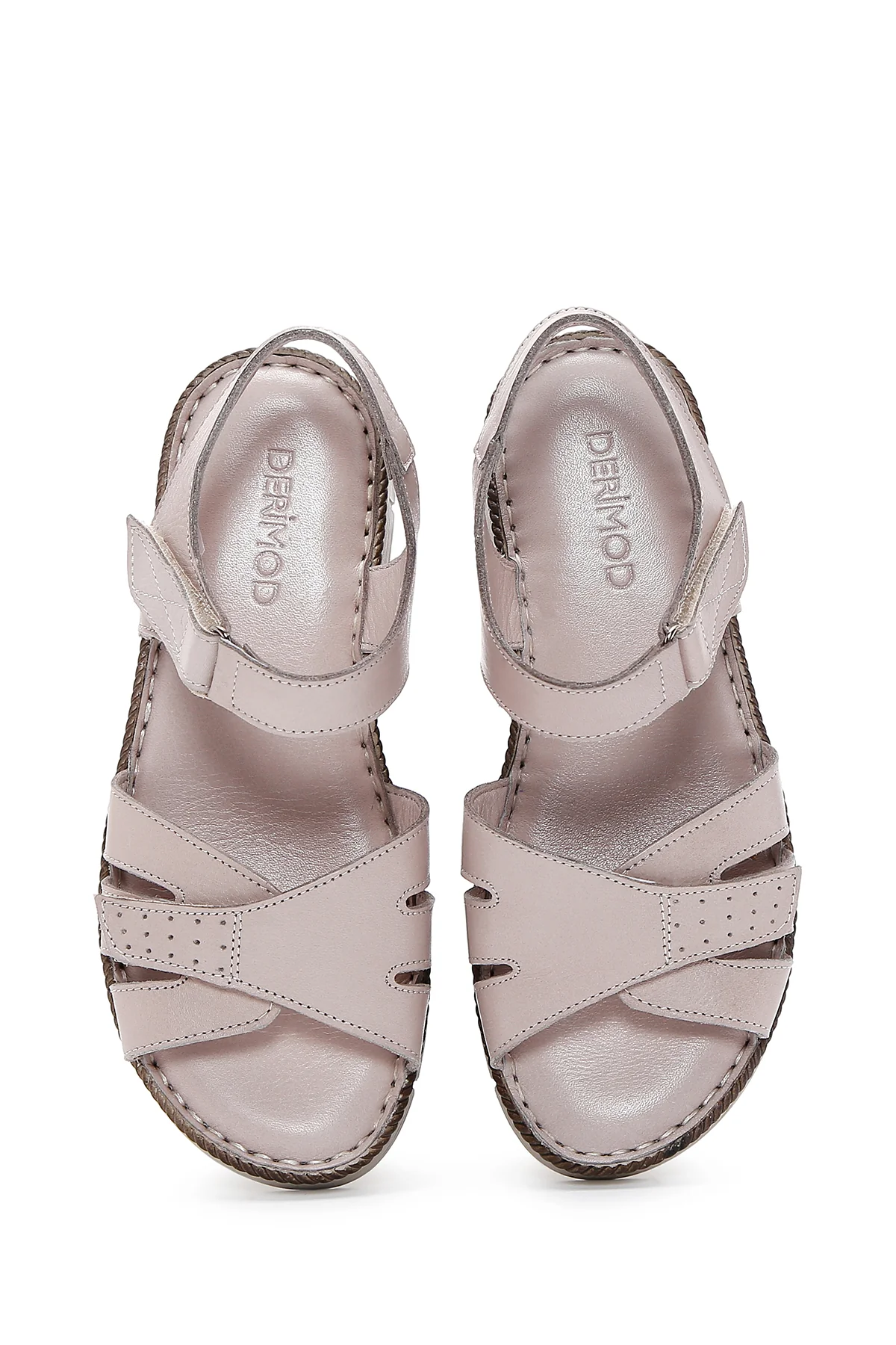 Kadın Bej Bilekten Bantlı Deri Comfort Sandalet - Image 6