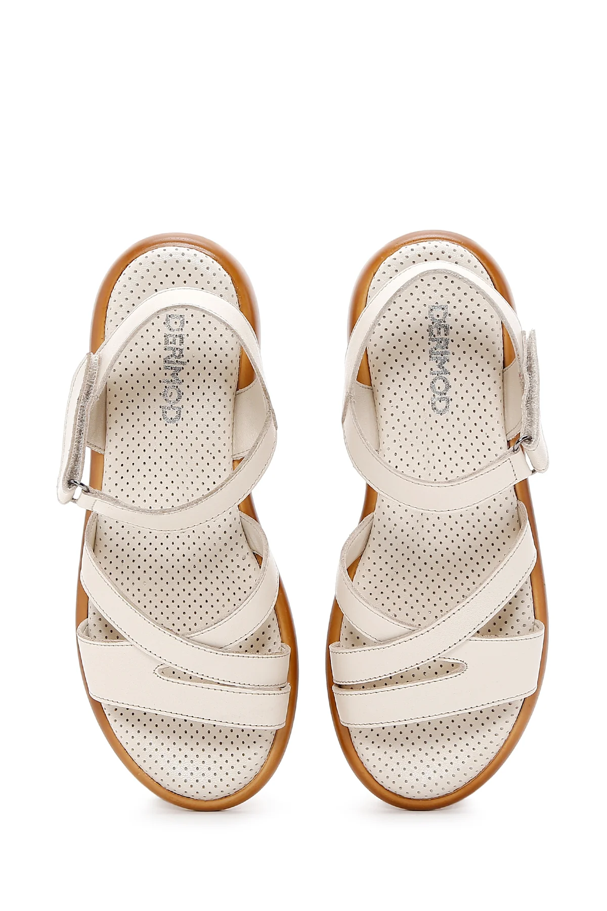 Kadın Bej Bilekten Bantlı Deri Comfort Sandalet - Image 6