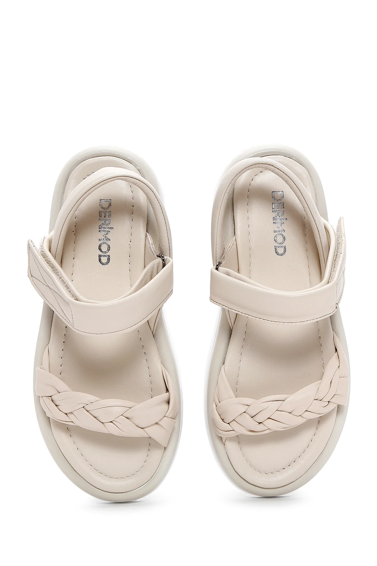 Kadın Bej Bilekten Bantlı Deri Comfort Sandalet - Image 6