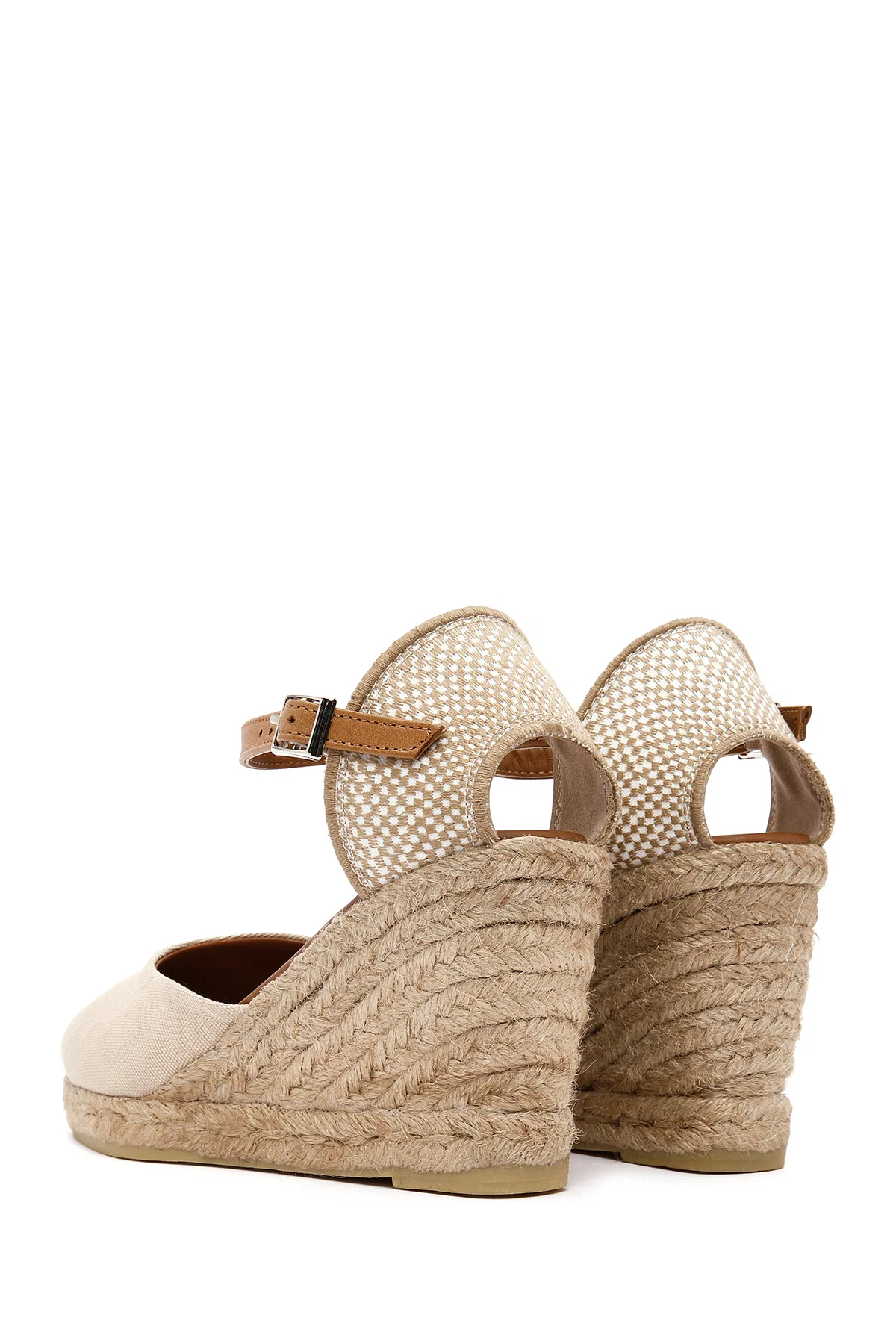 Kadın Bej Bilekten Bantlı Dolgu Topuklu Espadril - Image 6