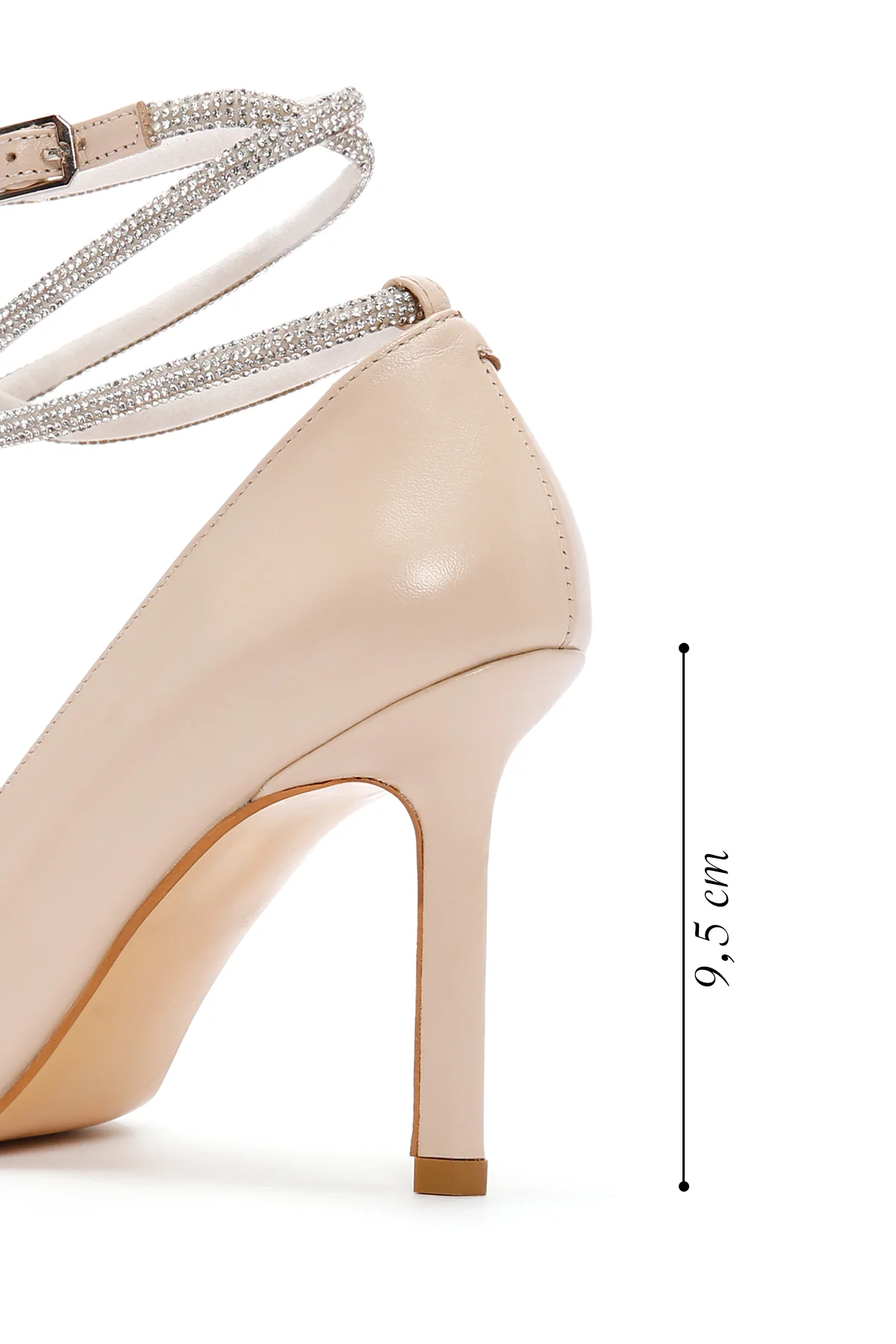 Kadın Bej Bilekten Bantlı İnce Topuklu Deri Stiletto - Image 2