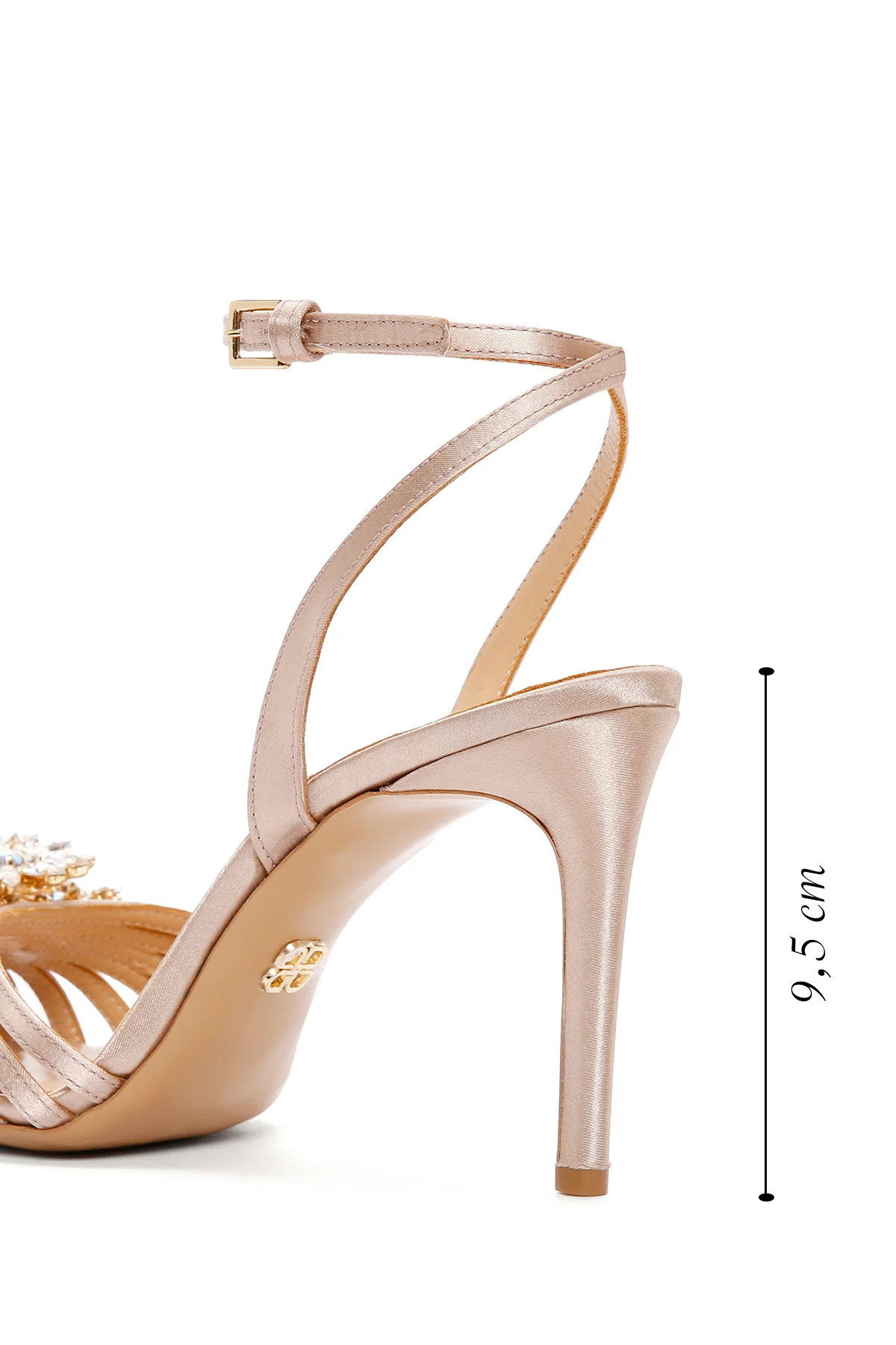 Kadın Bej Bilekten Bantlı Taşlı İnce Topuklu Deri Stiletto - Image 2