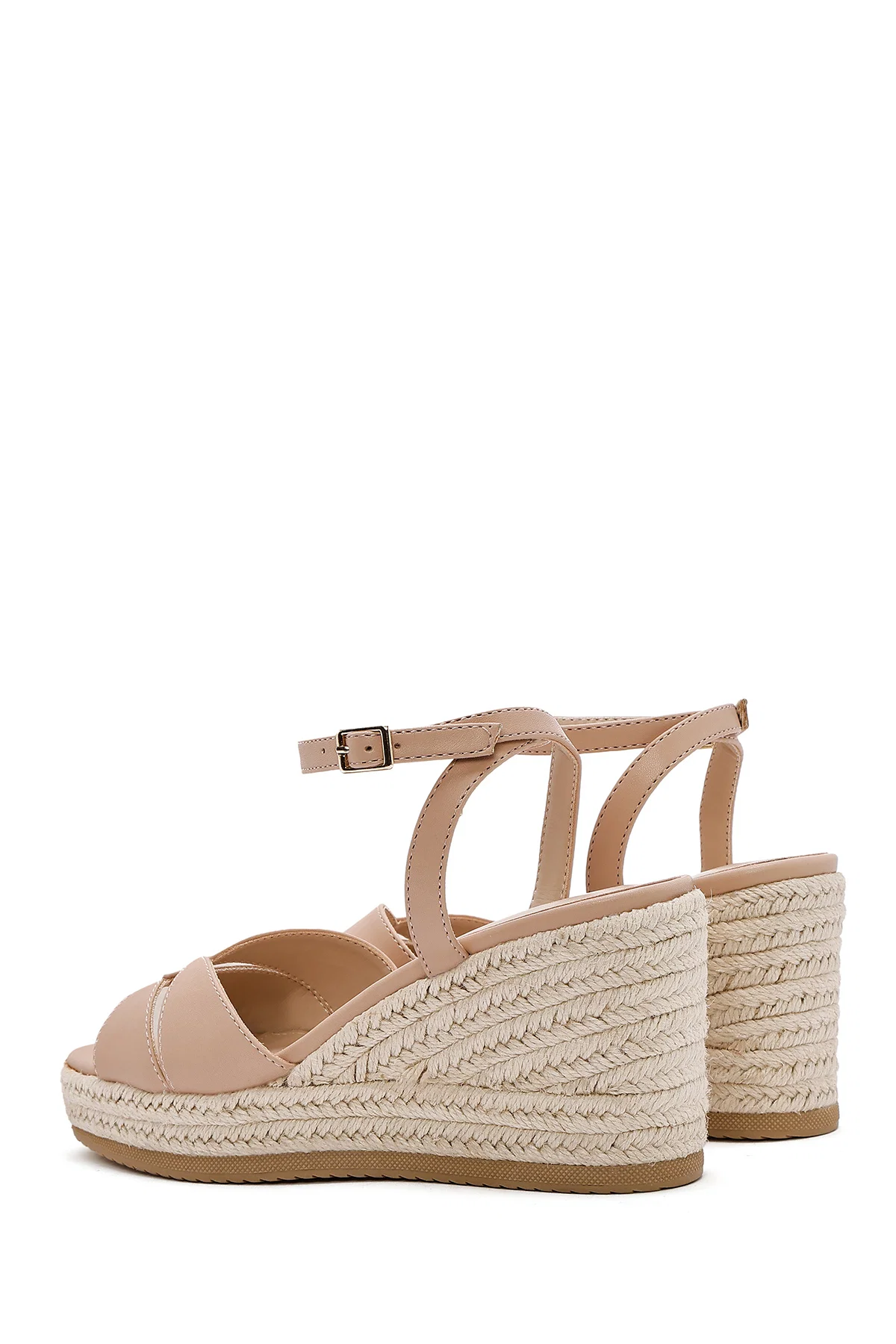 Kadın Bej Bilekten Tokalı Dolgu Topuklu Espadril Sandalet - Image 6