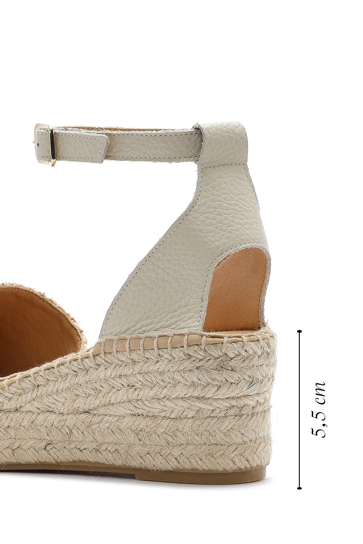 Kadın Bej Bilekten Tokalı Dolgu Topuklu Hasır Deri Espadril Sandalet - Image 2