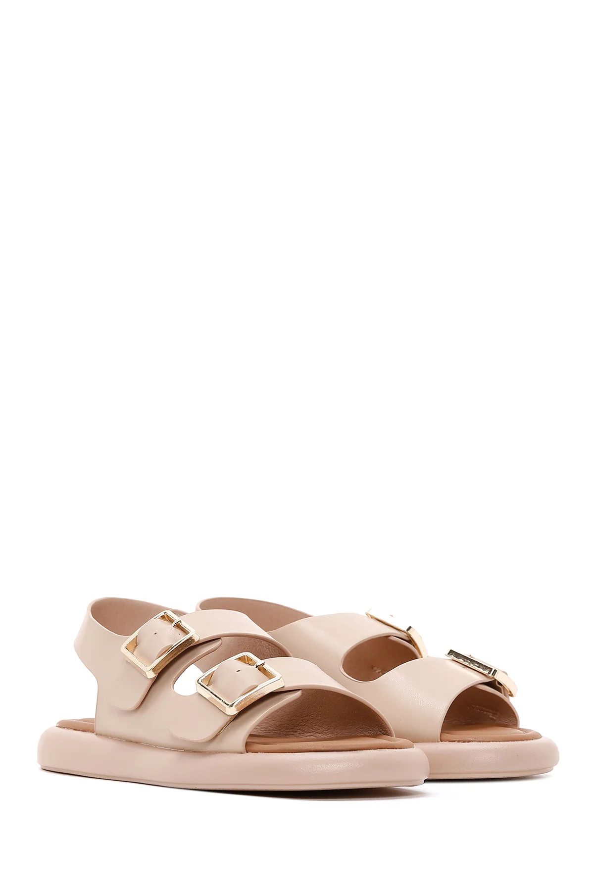 Kadın Bej Çift Tokalı Comfort Sandalet - Image 3