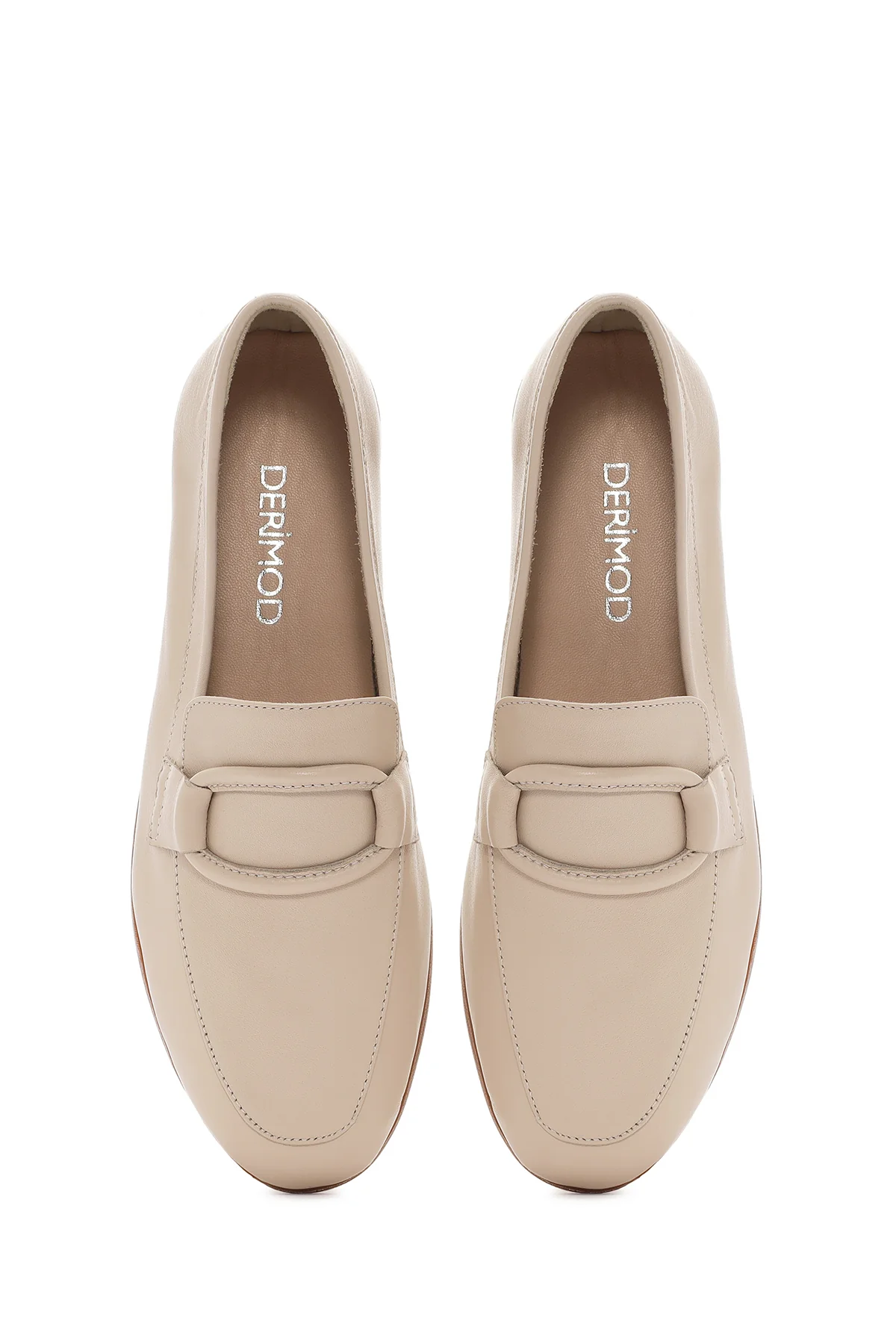 Kadın Bej Deri Casual Loafer - Image 7