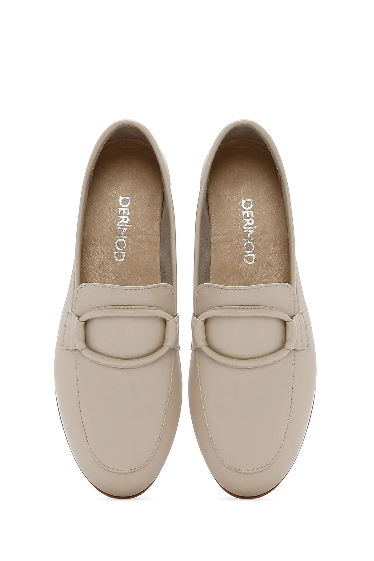 Kadın Bej Deri Casual Loafer - Image 7