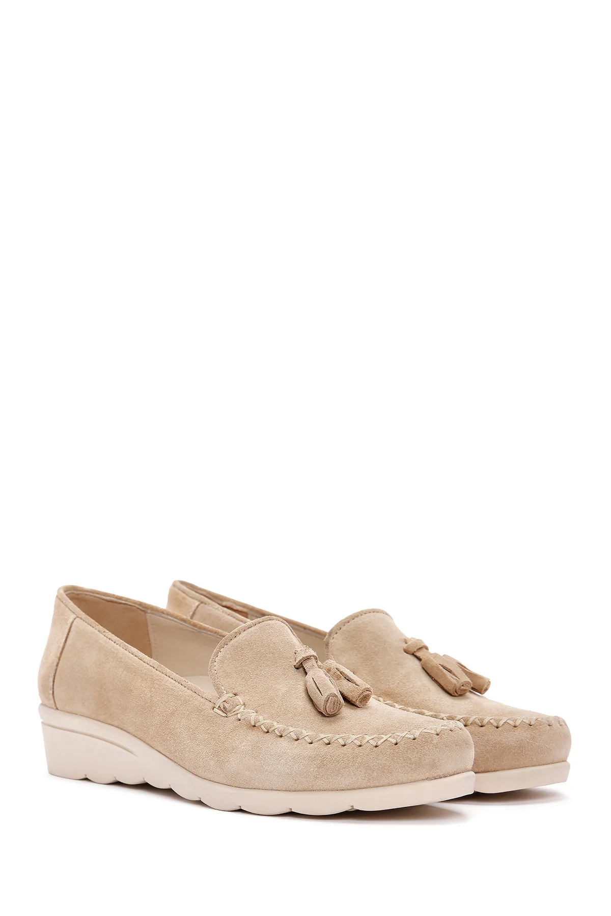 Kadın Bej Deri Comfort Loafer - Image 3