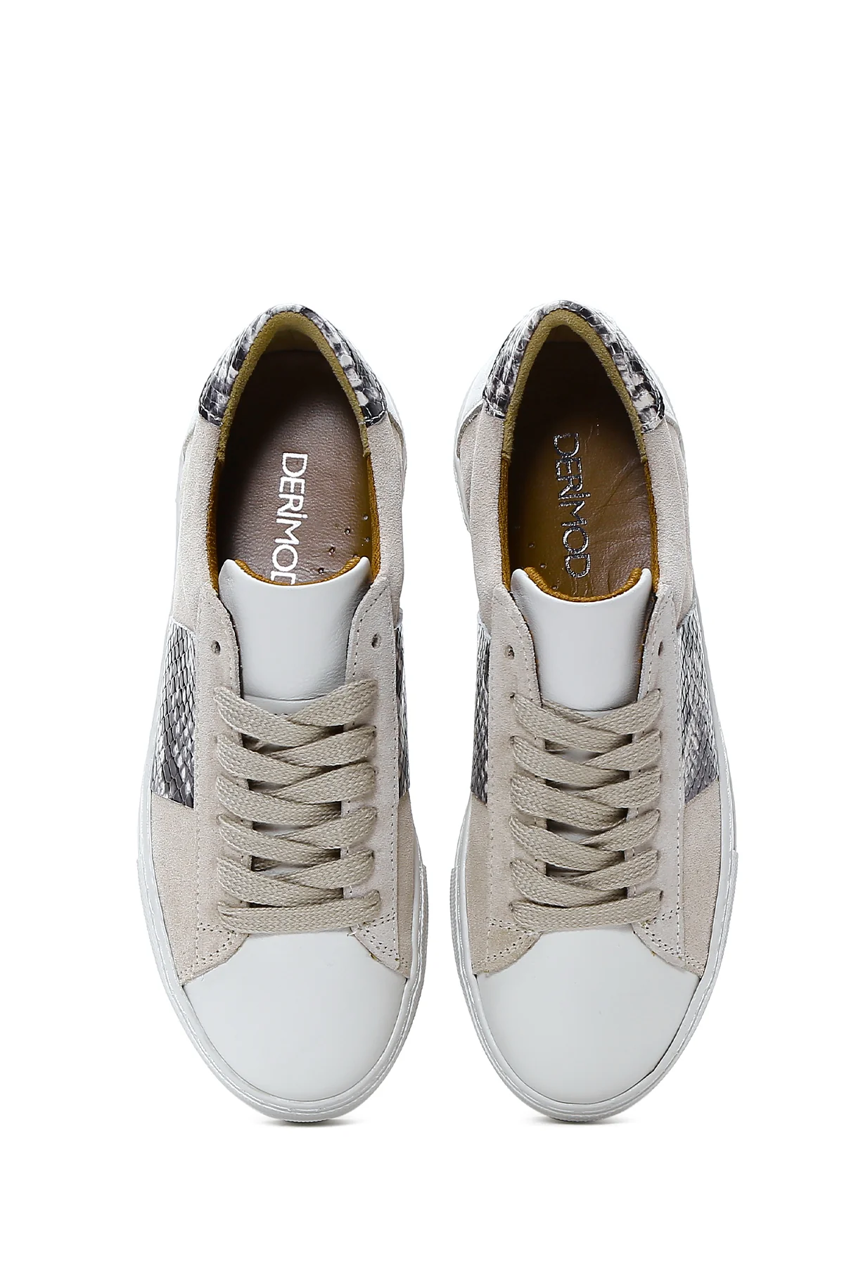 Kadın Bej Deri Desenli Sneaker - Image 6
