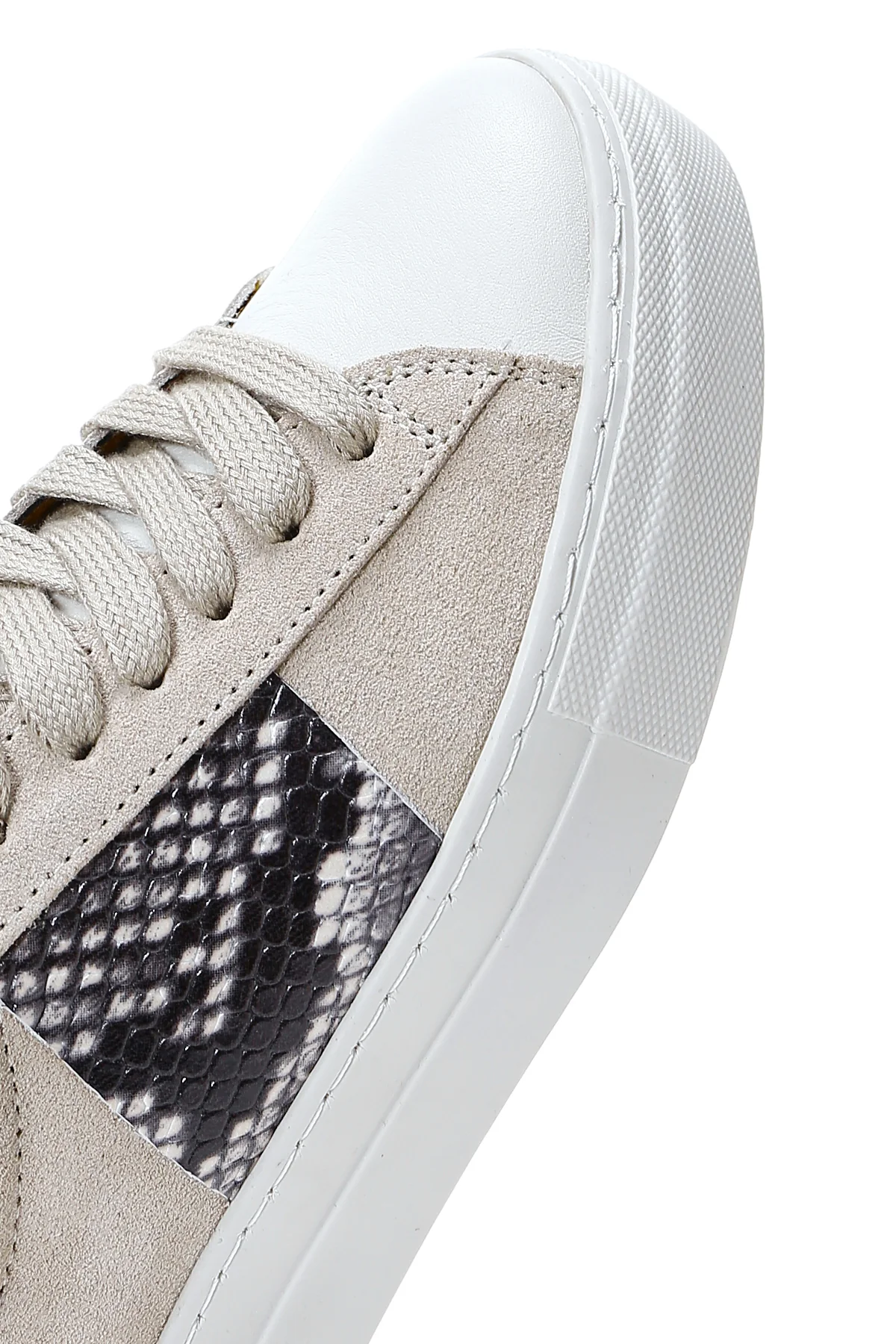 Kadın Bej Deri Desenli Sneaker - Image 8