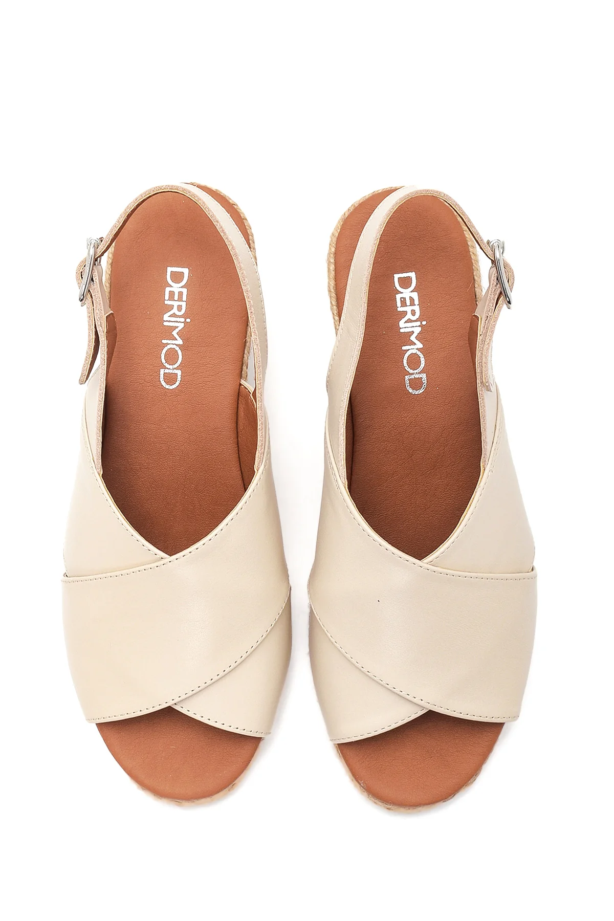 Kadın Bej Deri Dolgu Topuk Espadril - Image 6